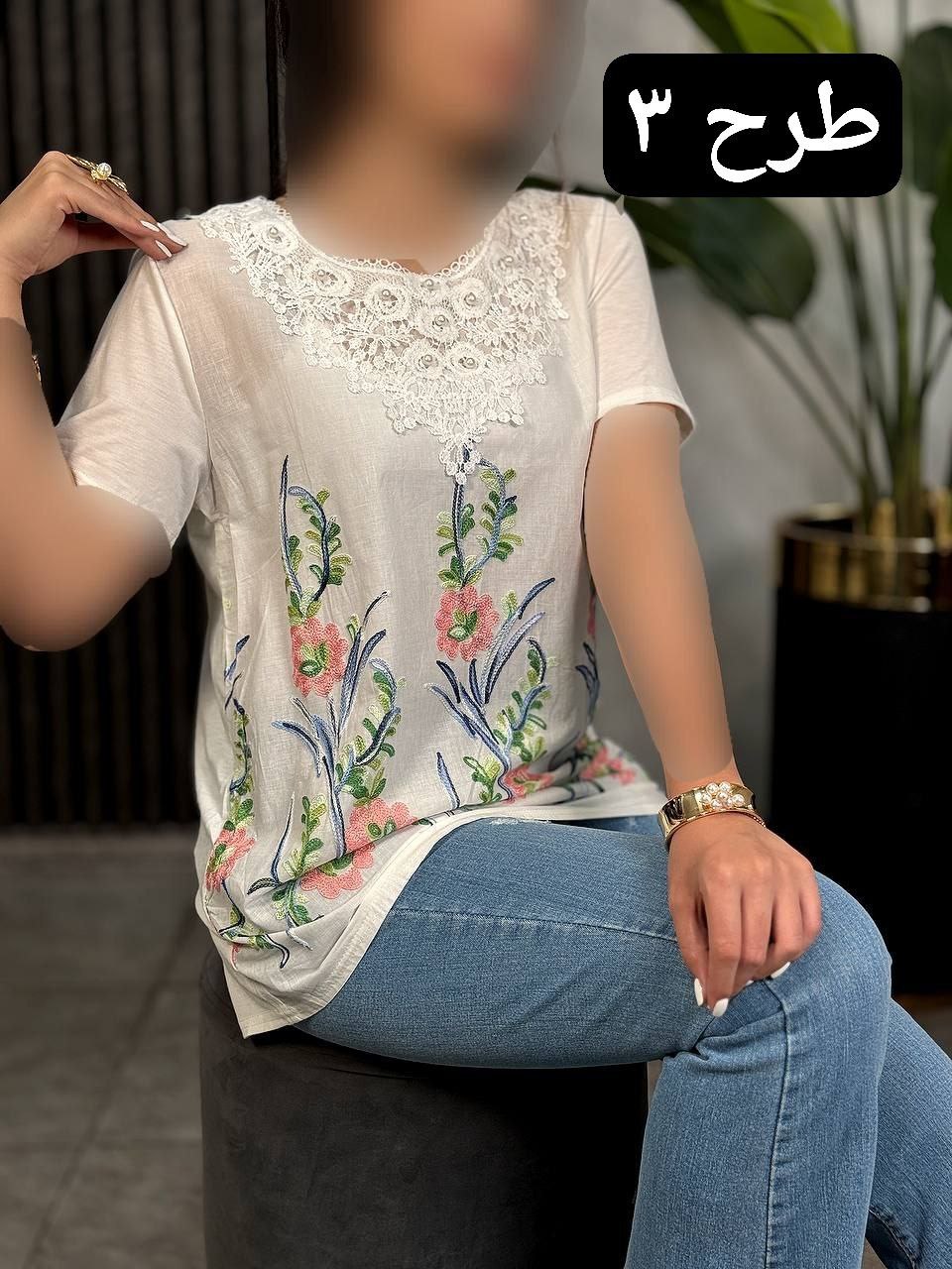 شومیز گلدار مرواریدی دوزی کد 1878