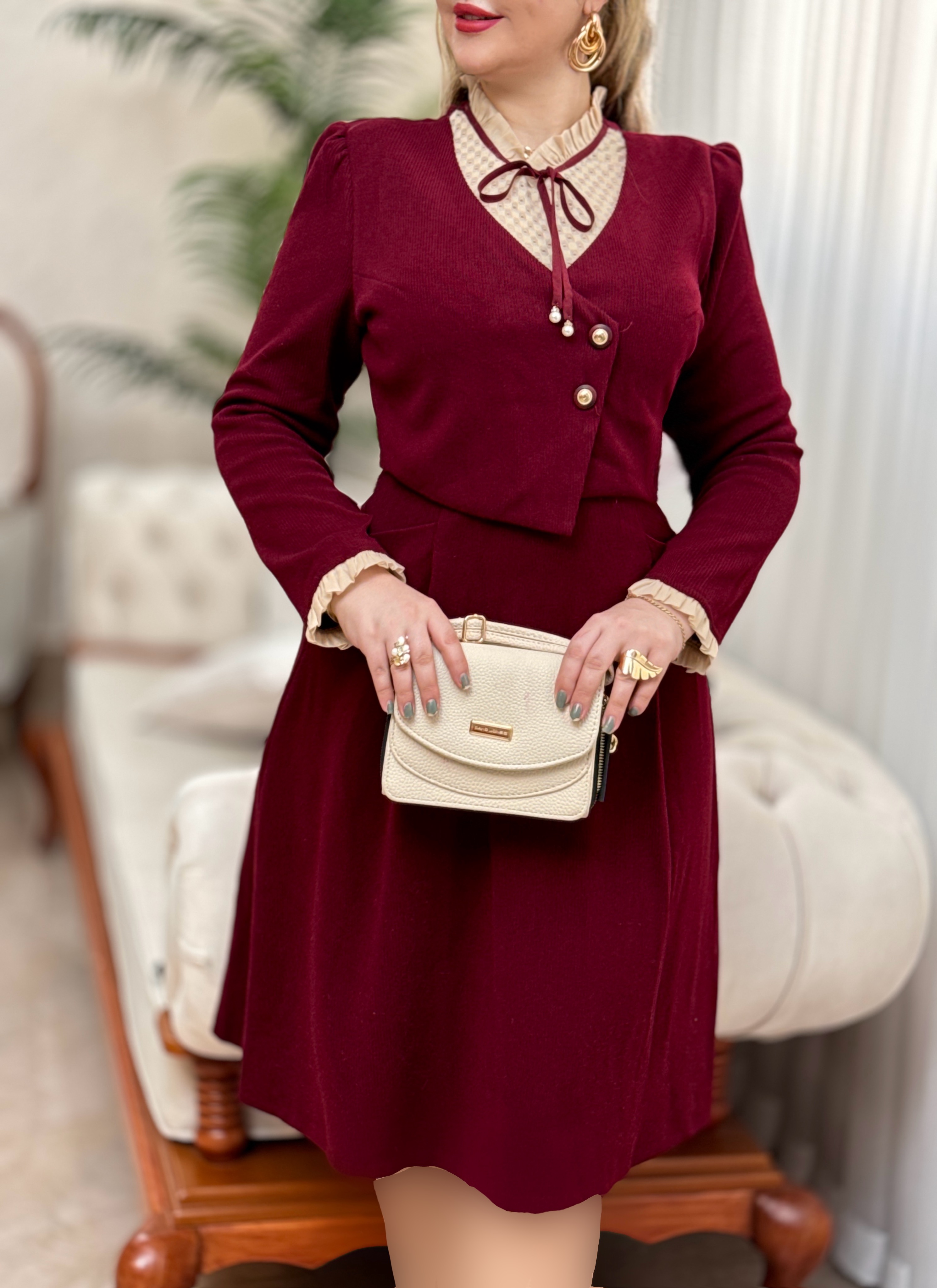 پیراهن مزونی یقه تور 2418
