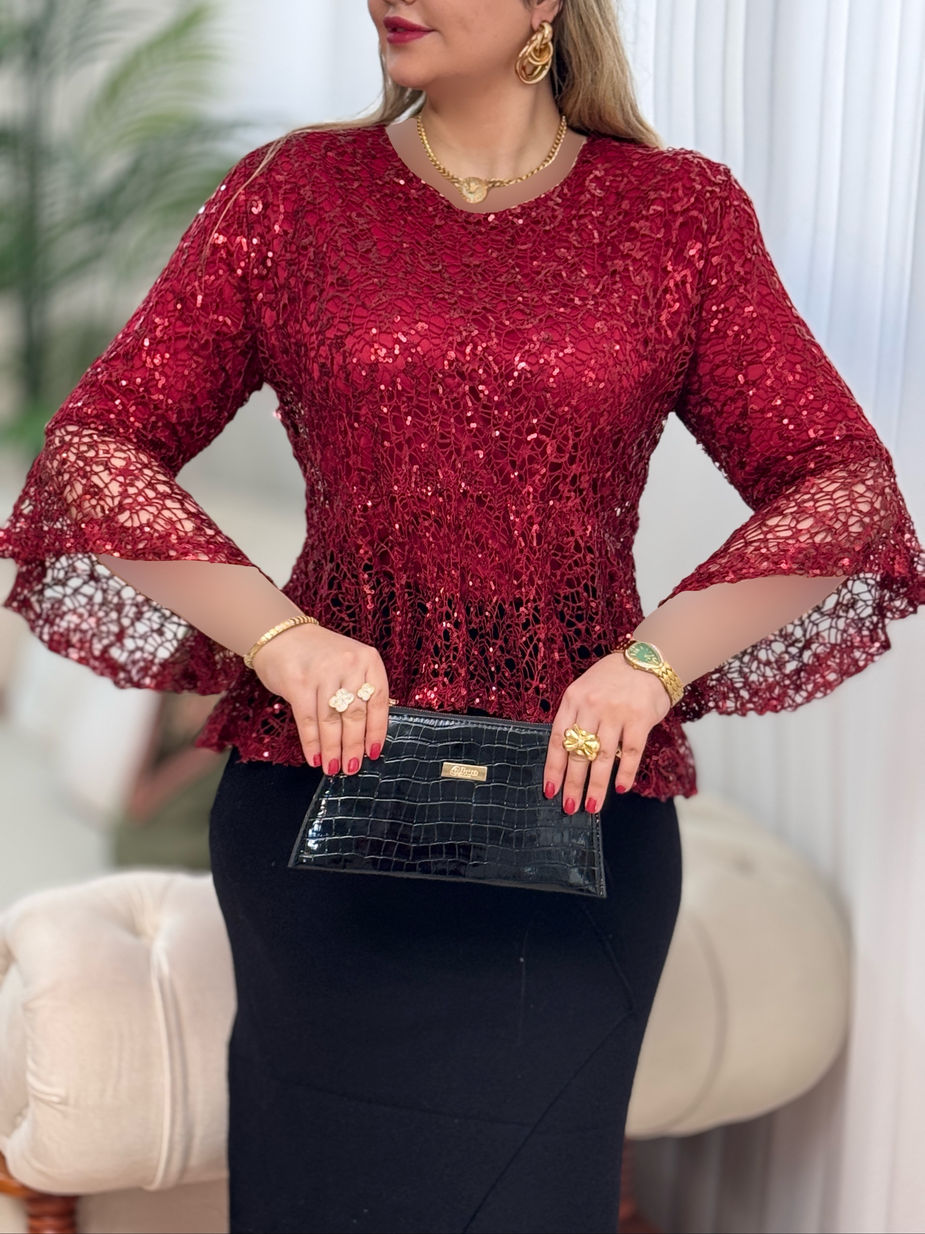شومیز دانتل پولکی برنا 2809