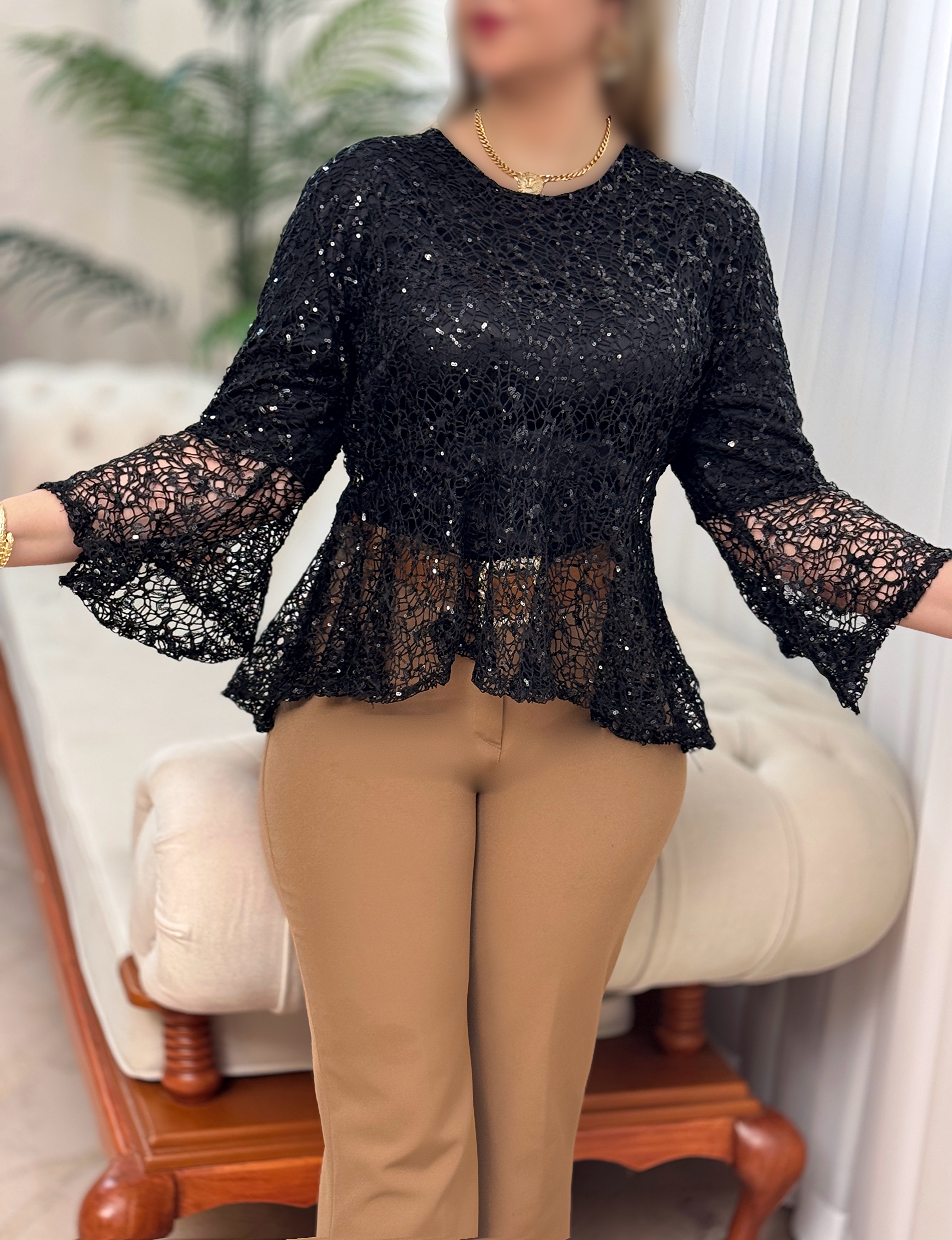 شومیز دانتل پولکی برنا 2809