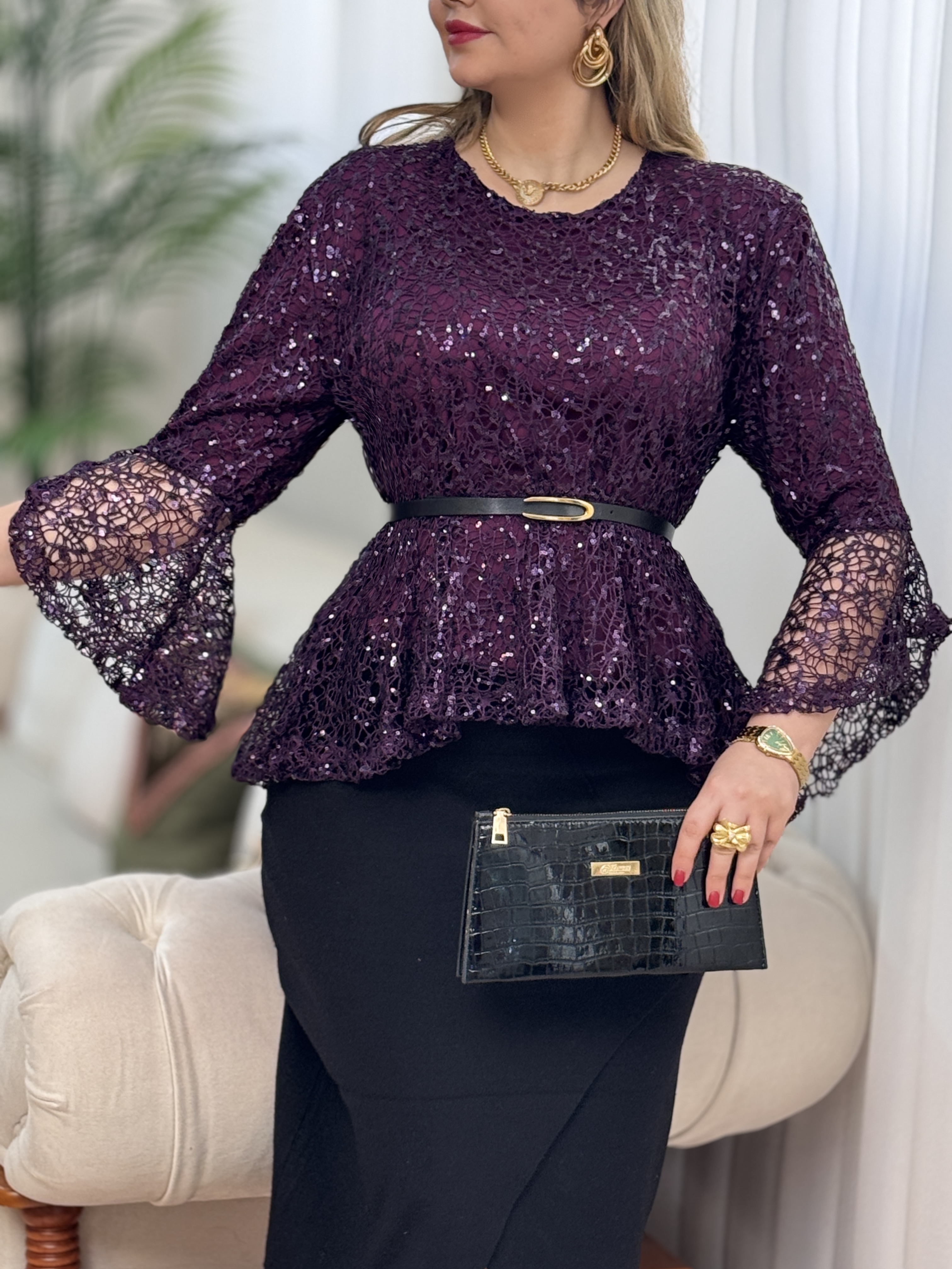 شومیز دانتل پولکی برنا 2809