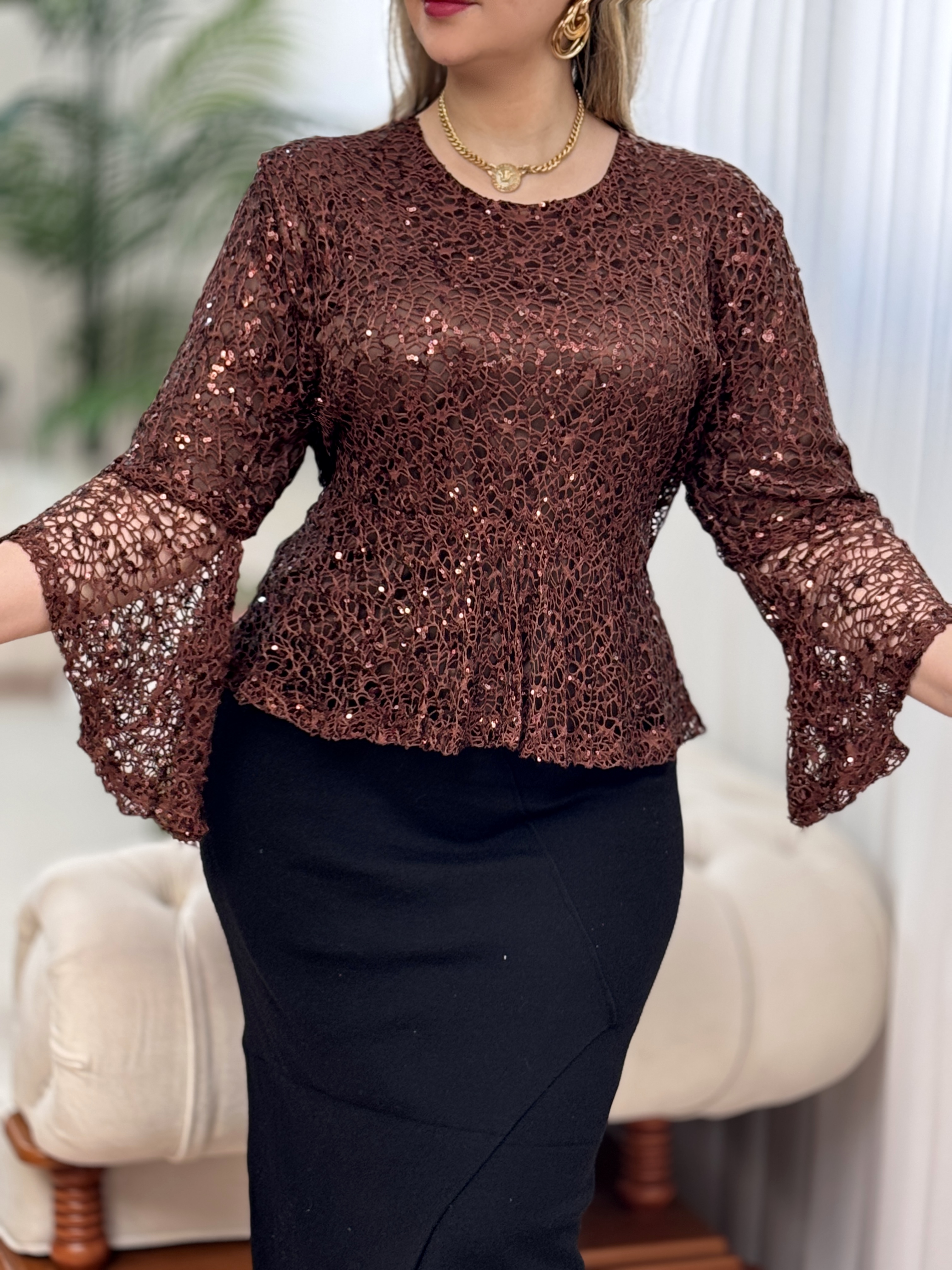 شومیز دانتل پولکی برنا 2809