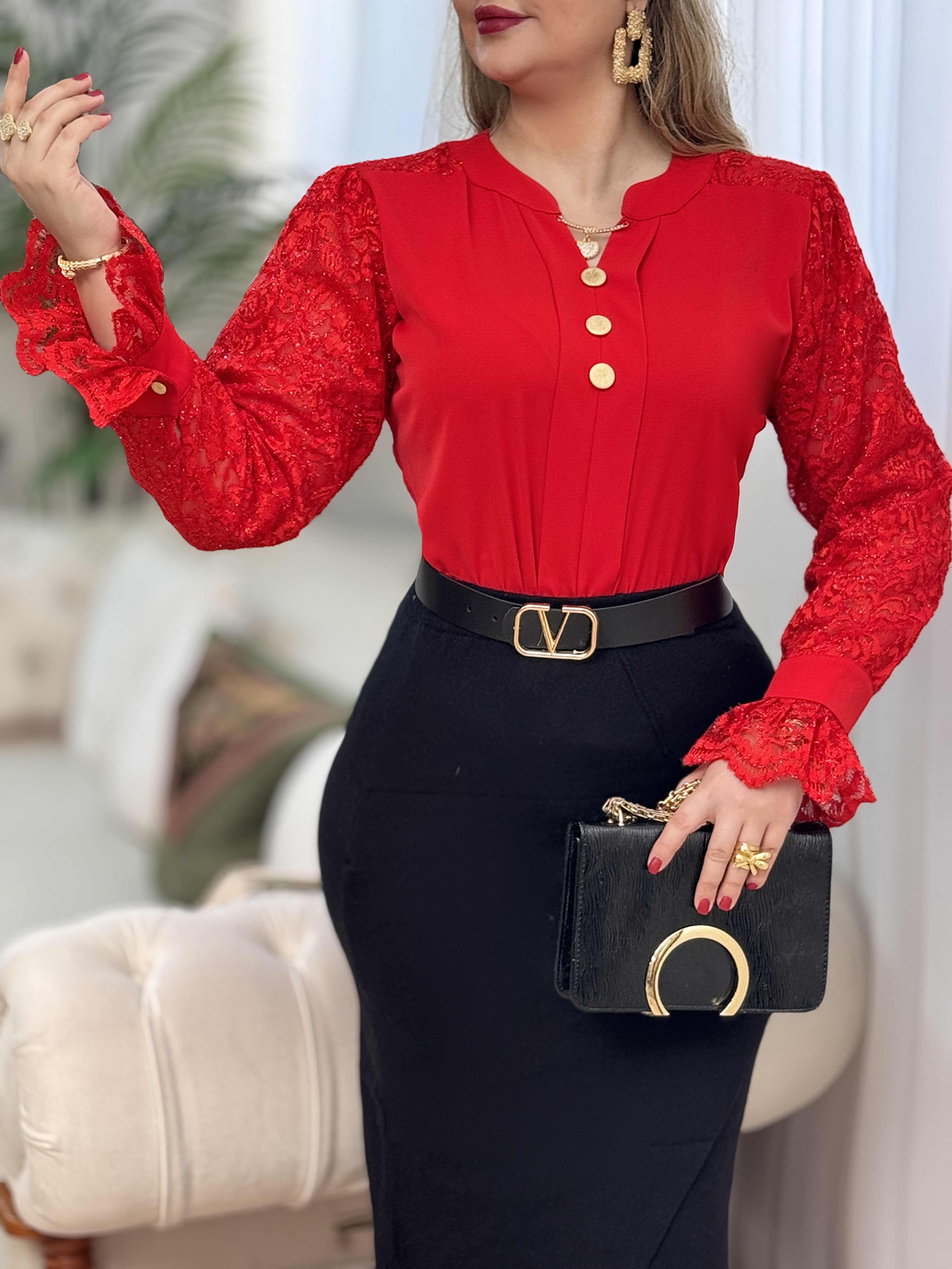 شومیز سه دکمه مزونی 2810