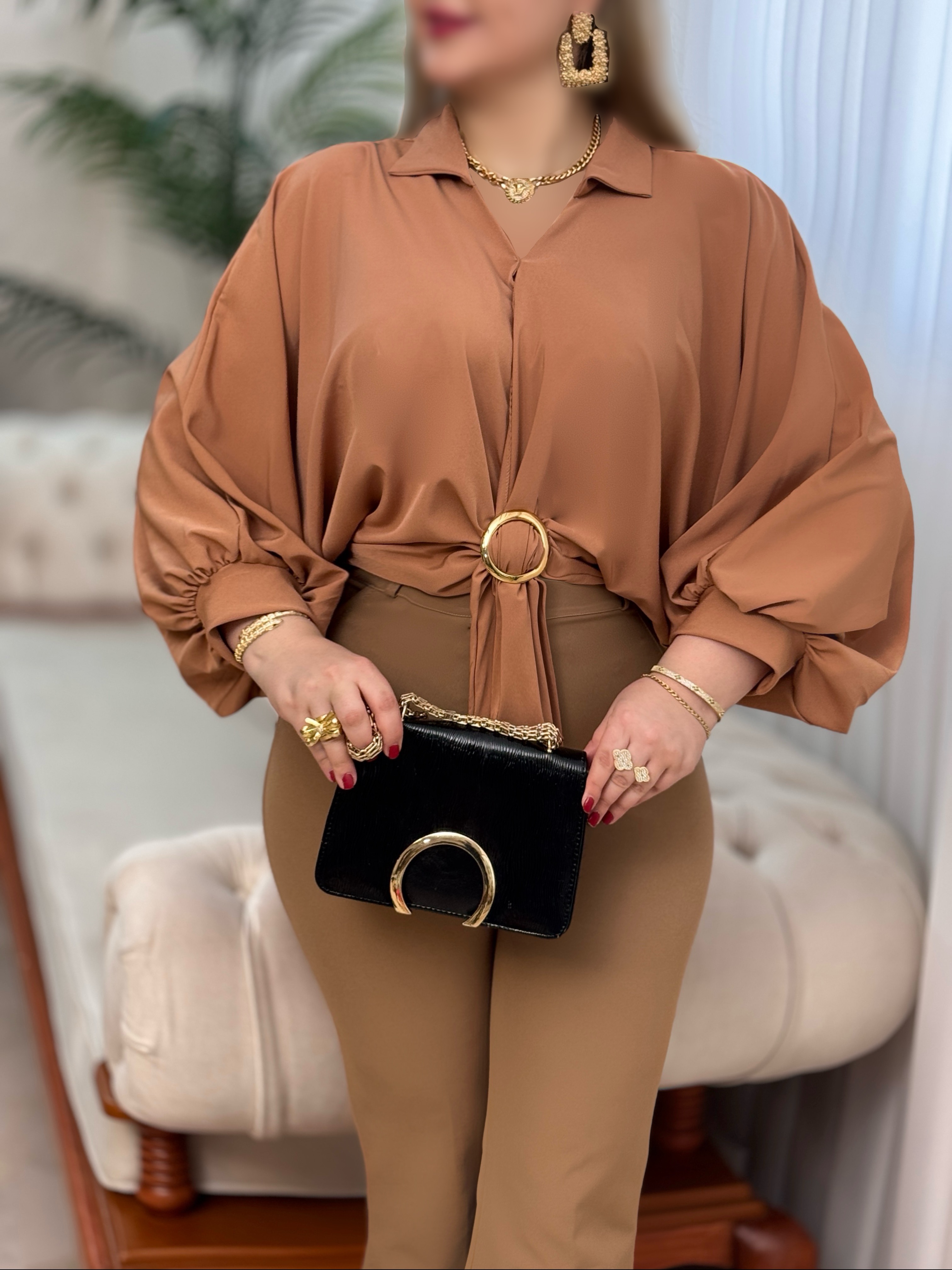 شومیز کرپ حلقه ای2823