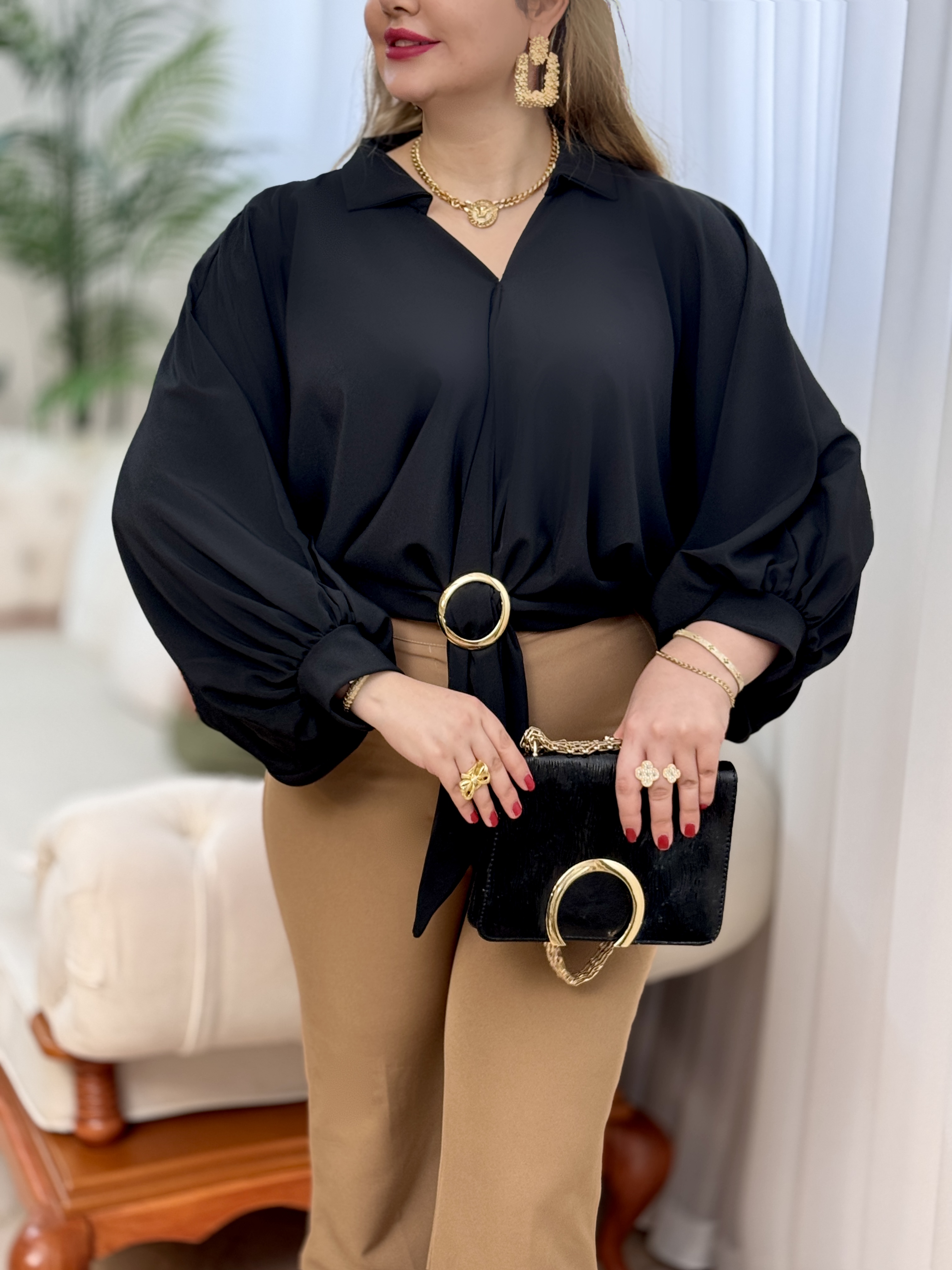 شومیز کرپ حلقه ای2823