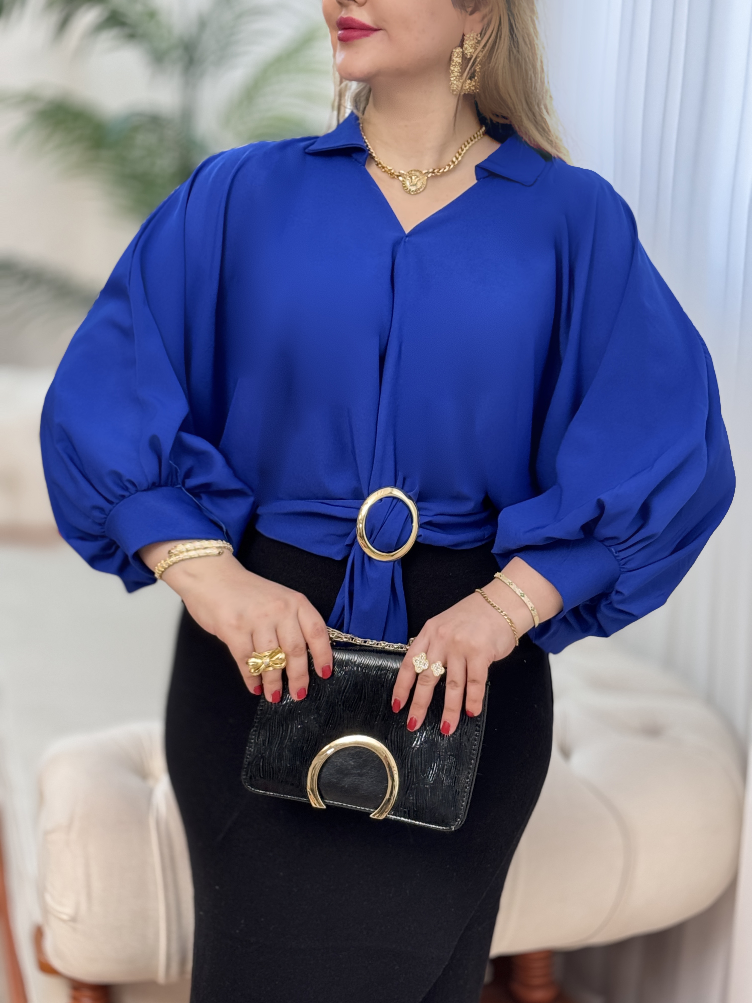 شومیز کرپ حلقه ای2823