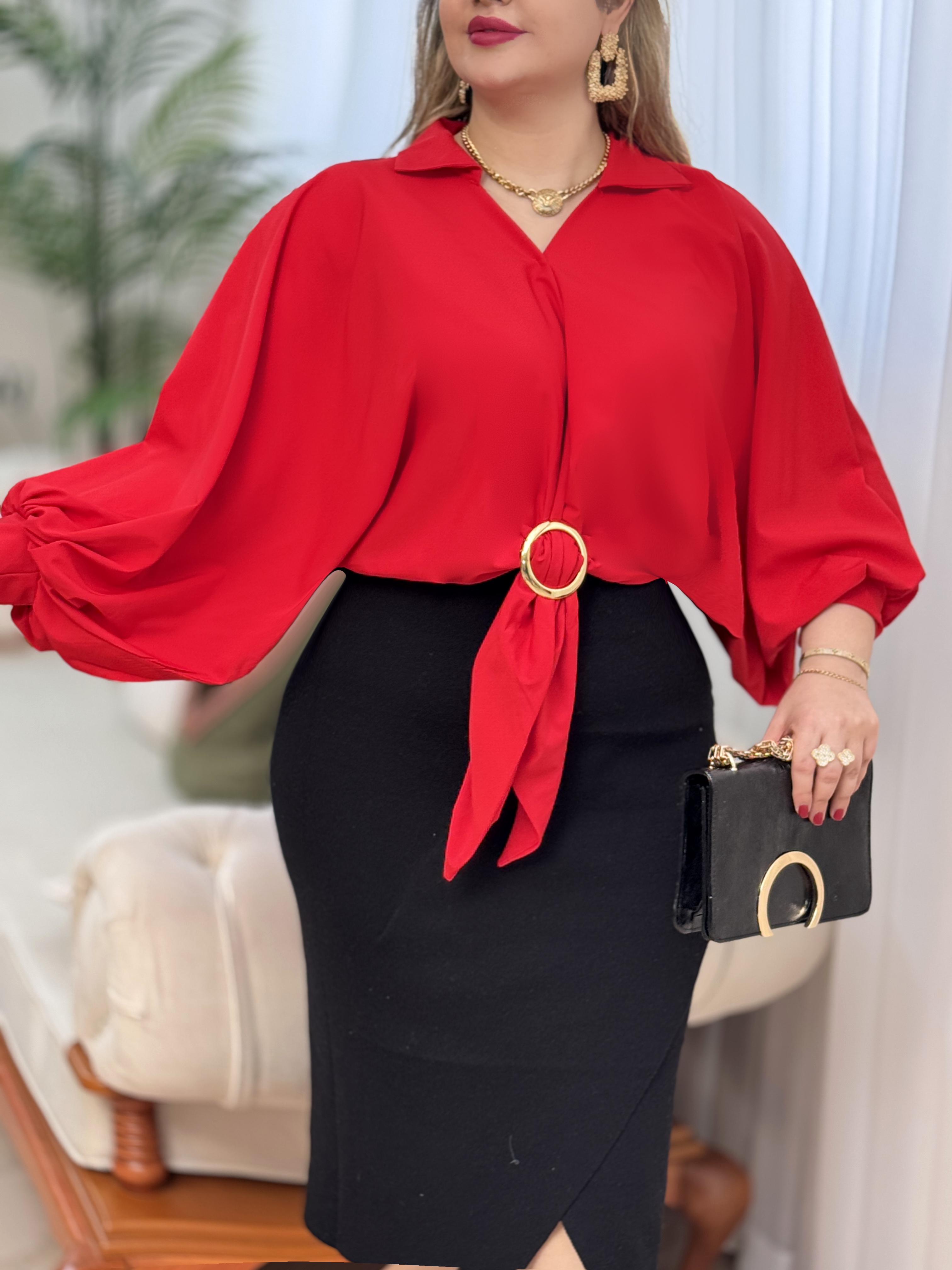 شومیز کرپ حلقه ای2823