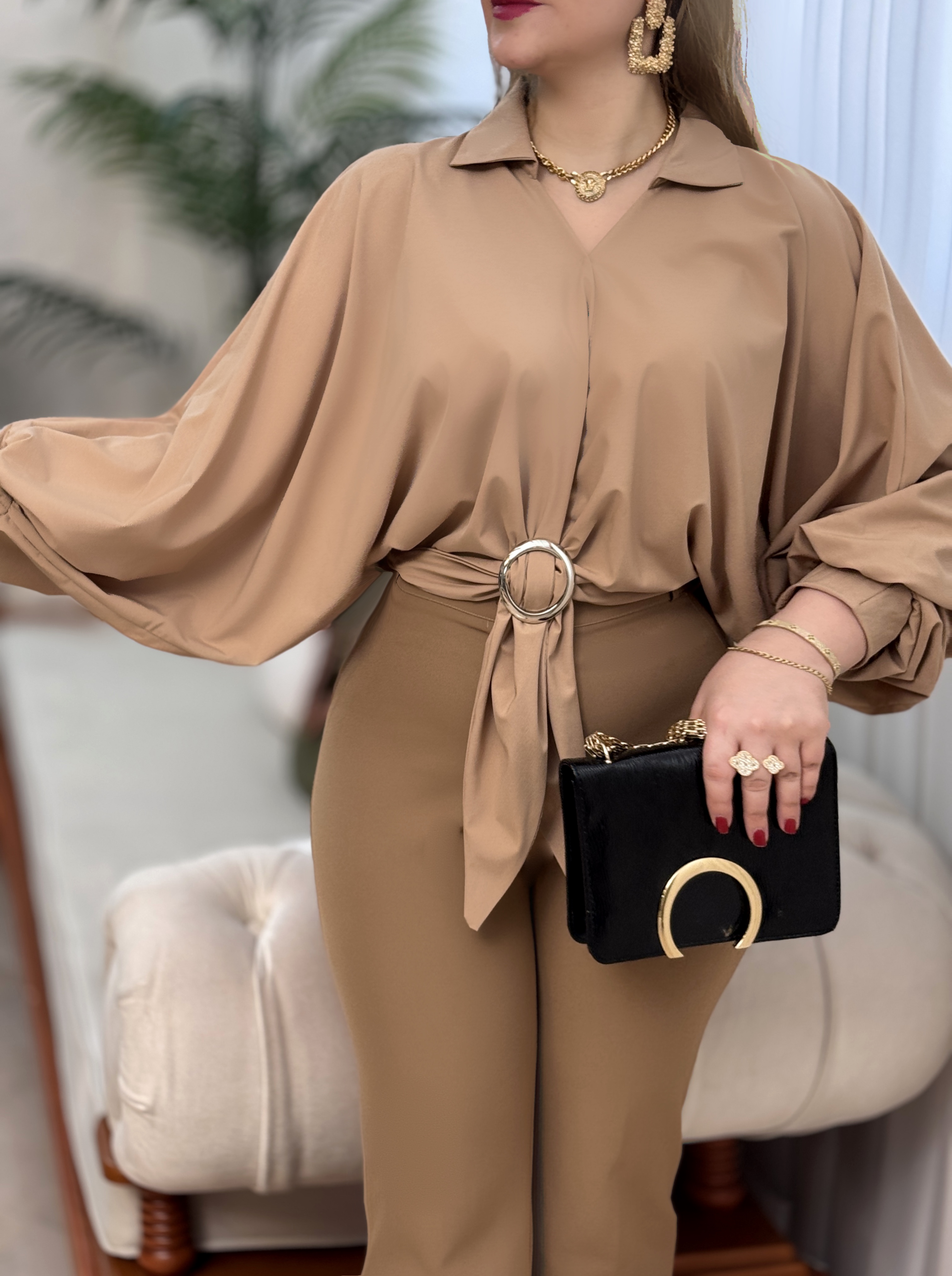 شومیز کرپ حلقه ای2823