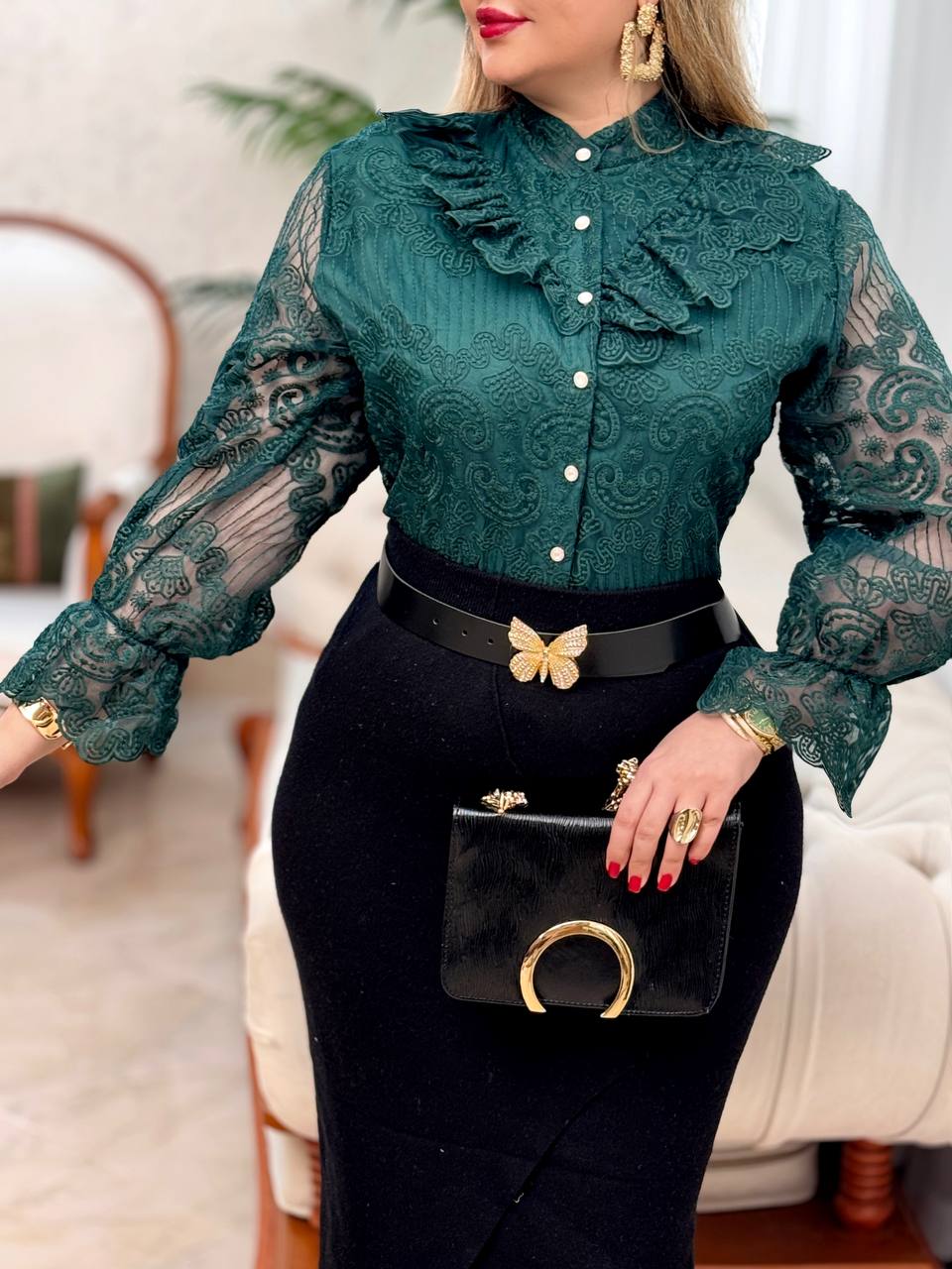 شومیز دانتل وارداتی ماه چهره 2993
