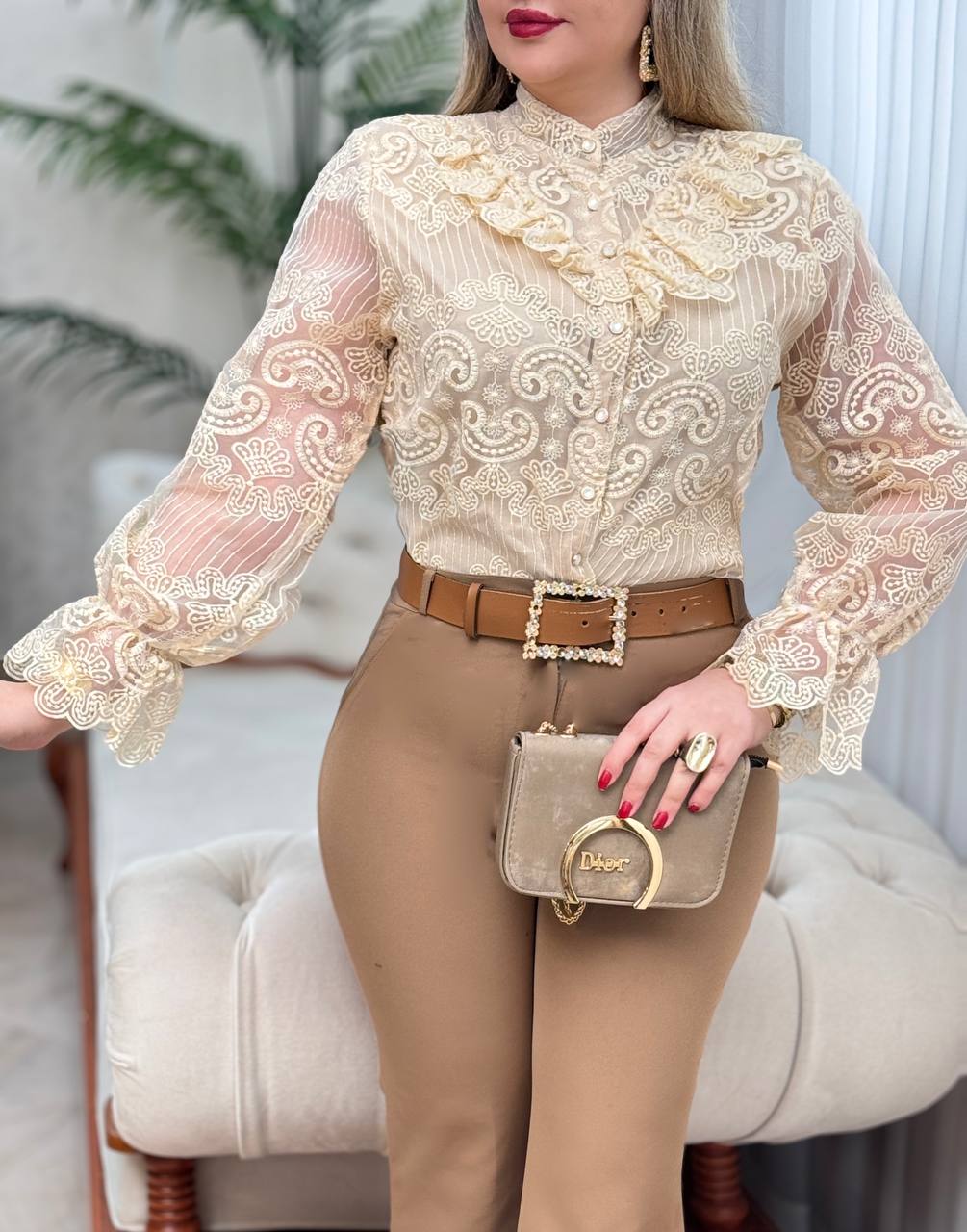 شومیز دانتل وارداتی ماه چهره 2993