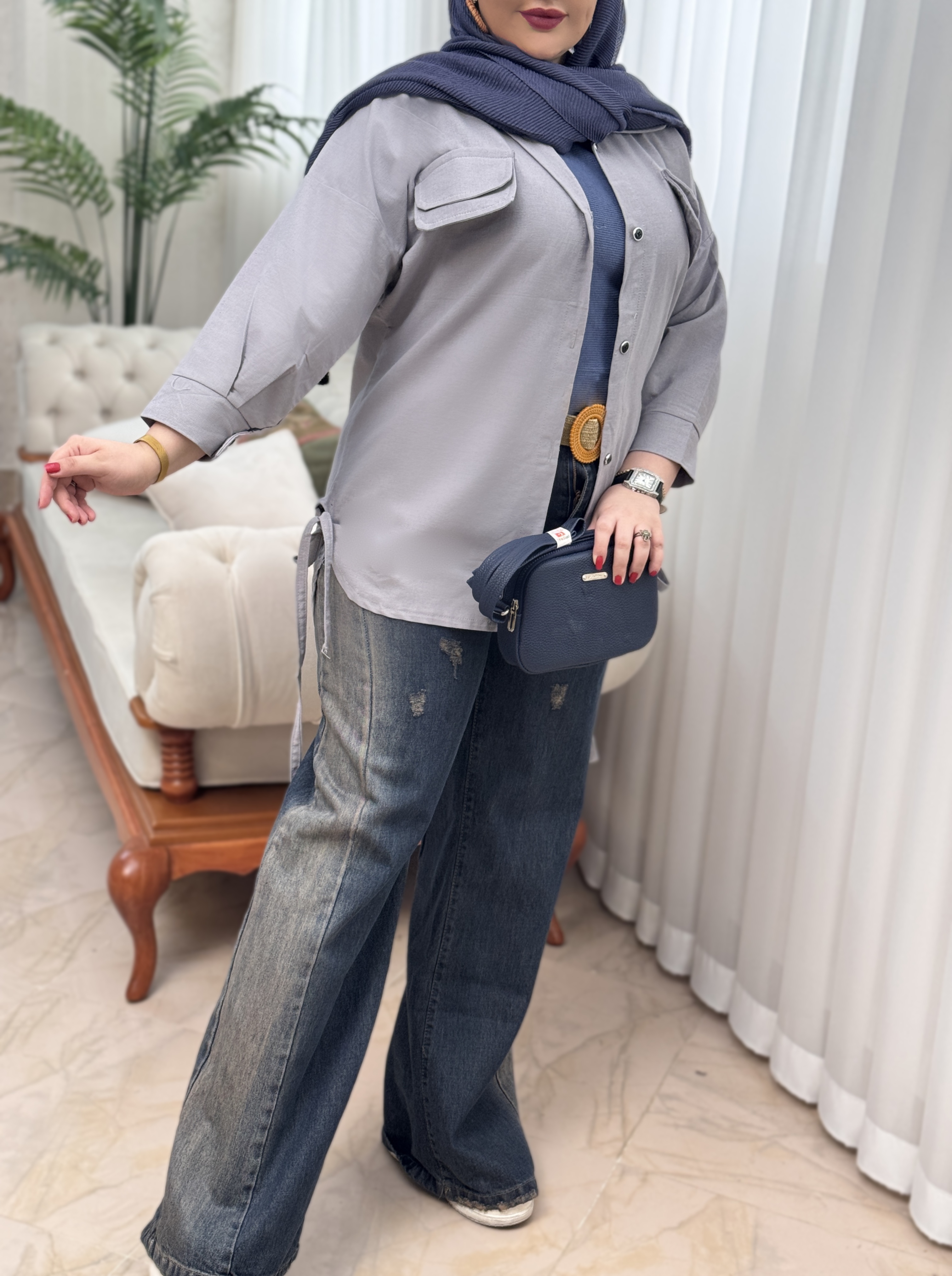مانتو لینن بغل بندی 3084