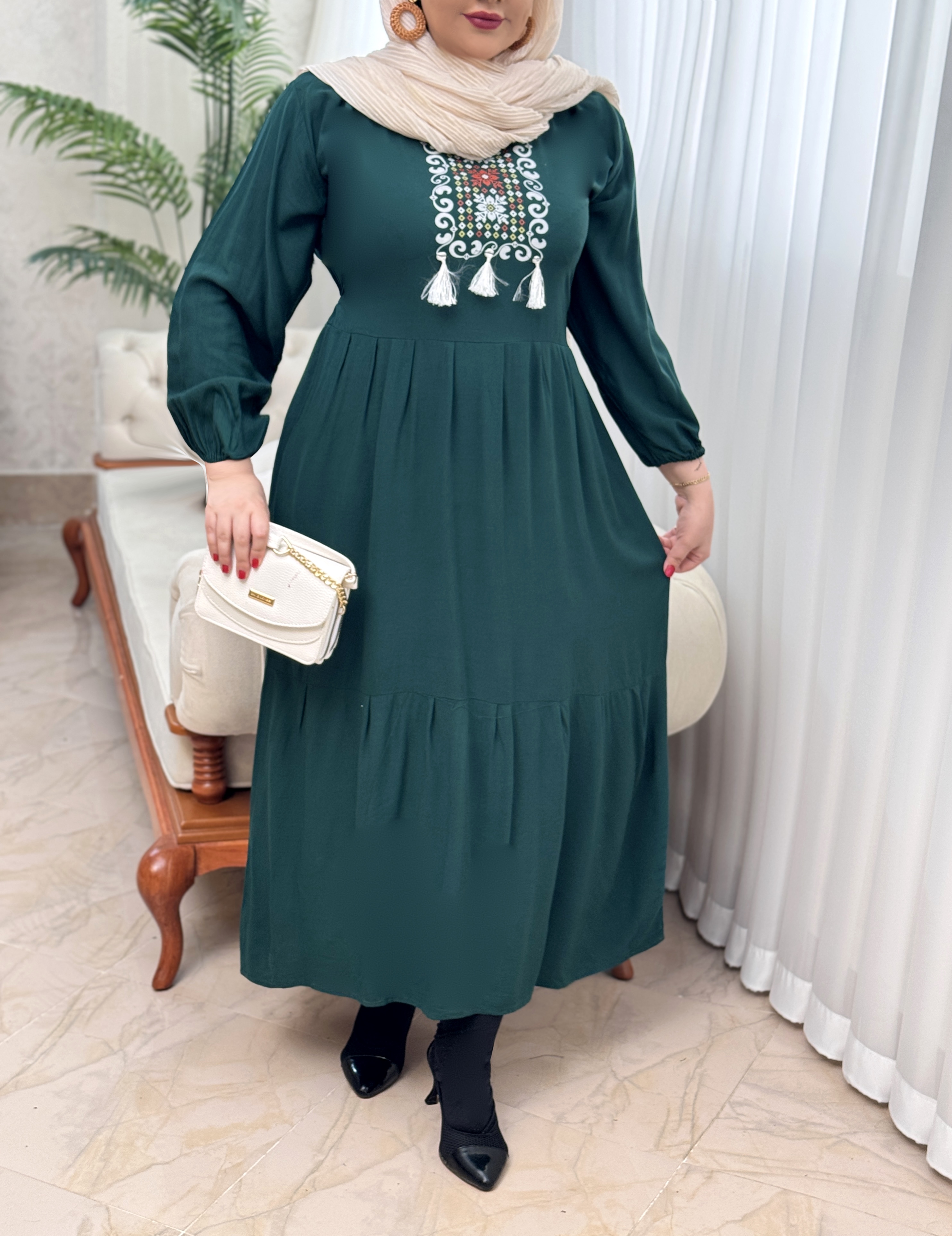 پیراهن نخی بنفشه 3085