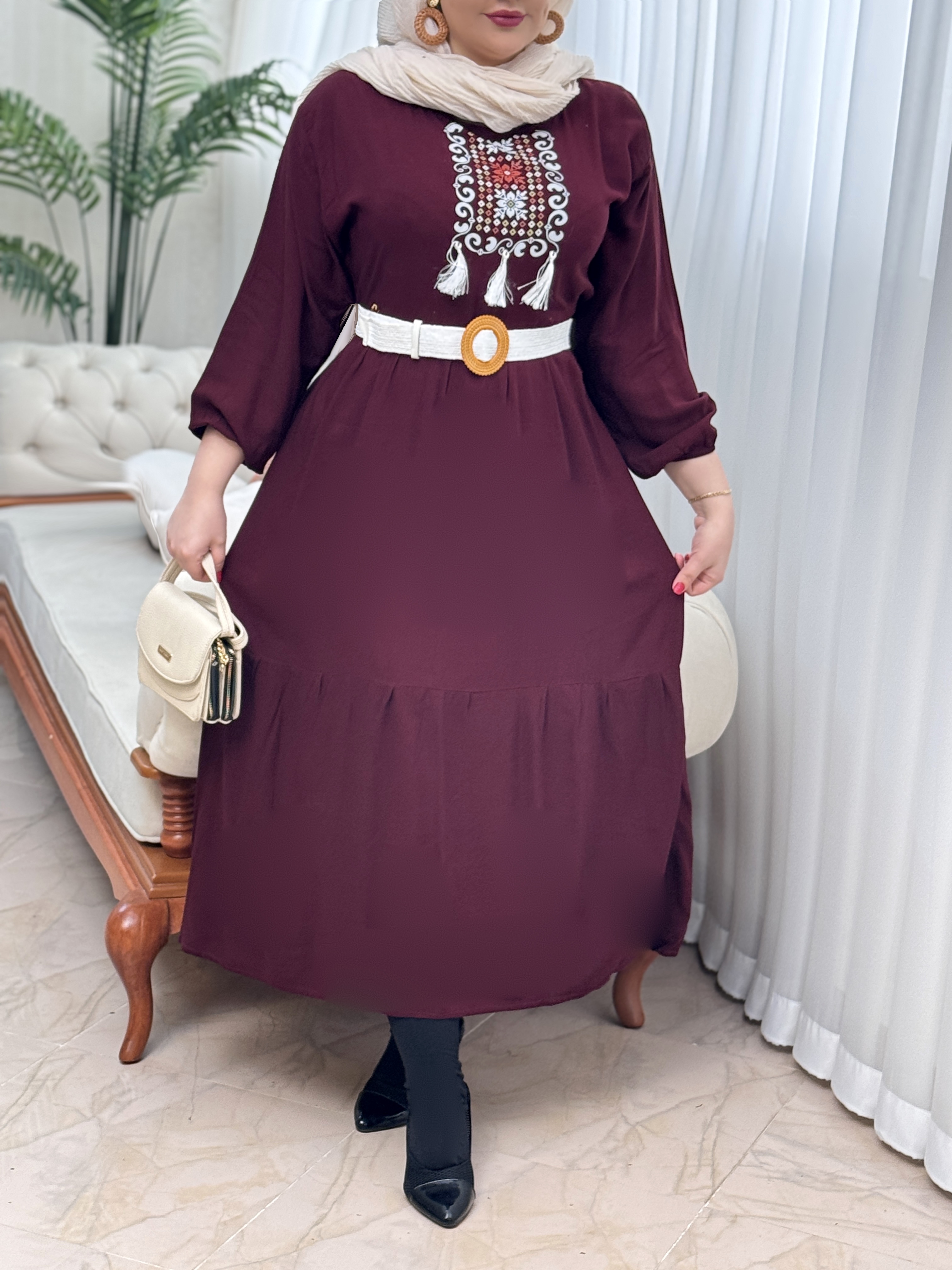 پیراهن نخی بنفشه 3085