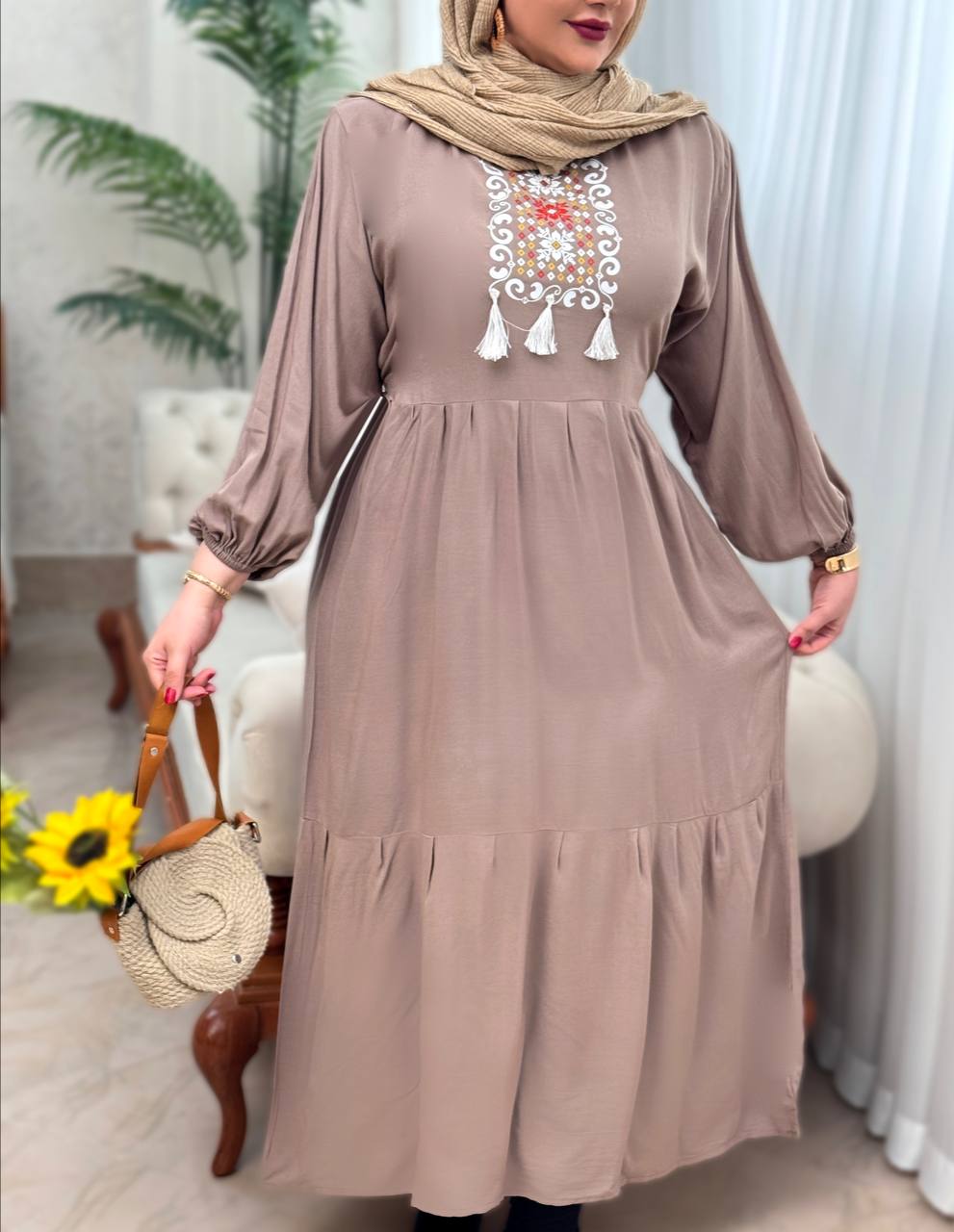 پیراهن نخی بنفشه 3085