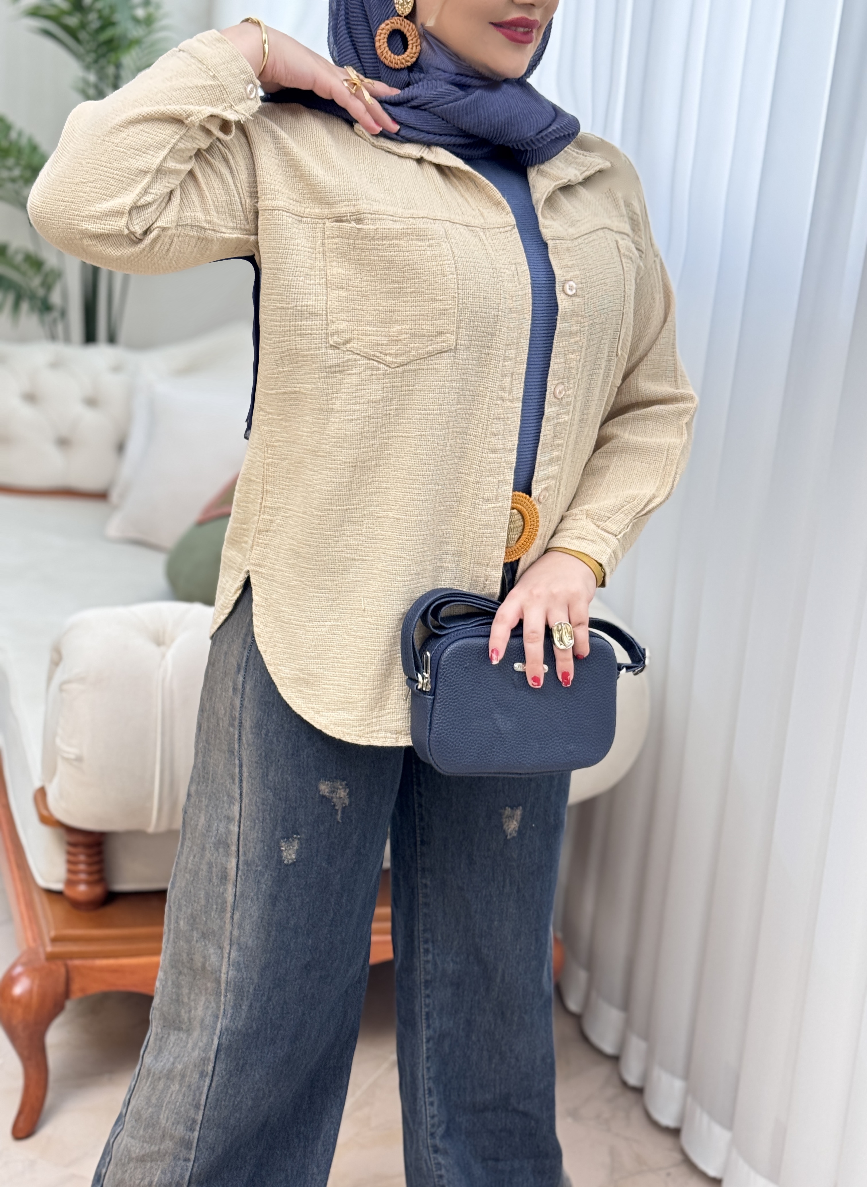 شومیز لینن حصیری 3086
