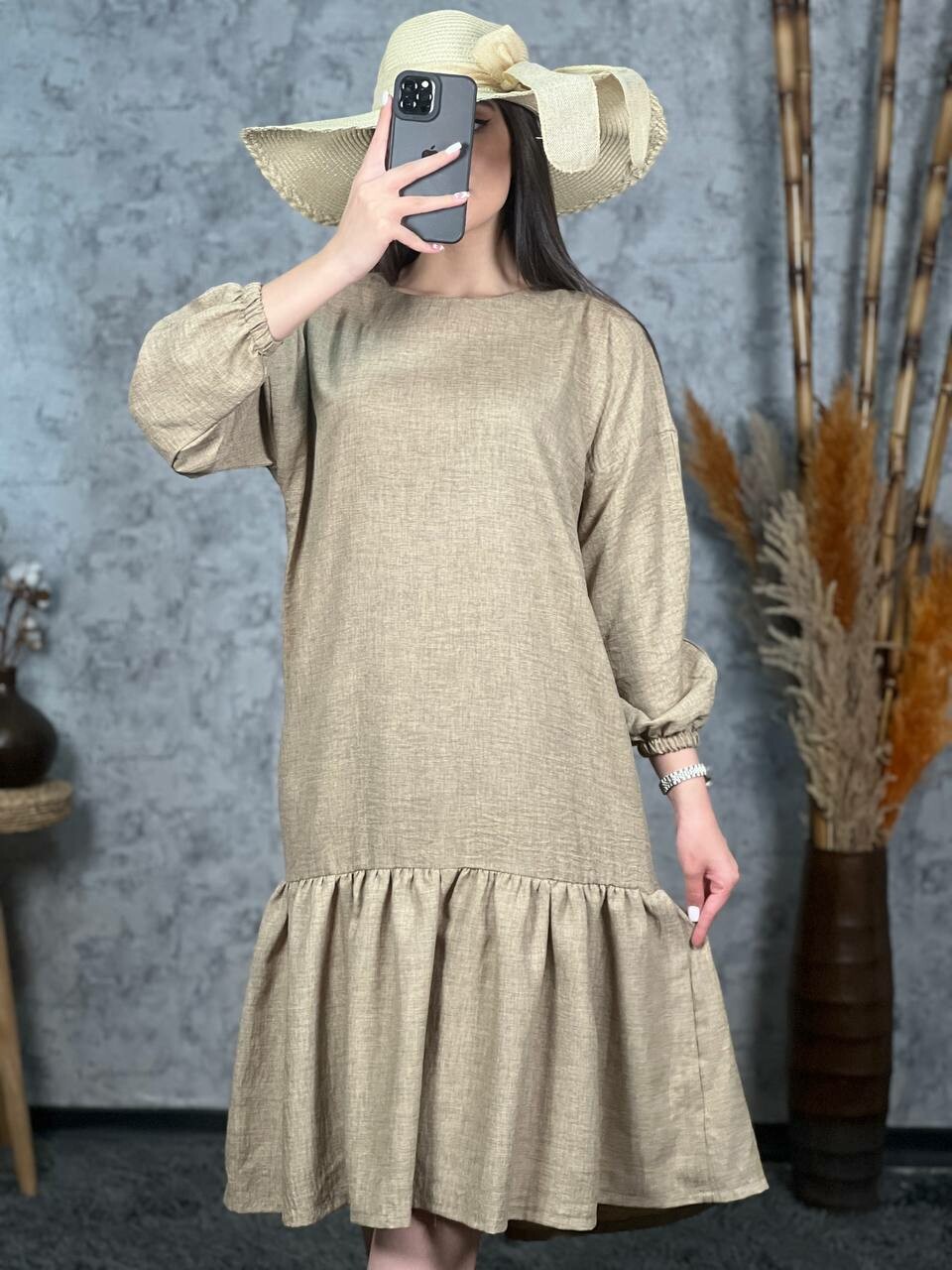 پیراهن لینن پایین چین کد ۱۰۱۵