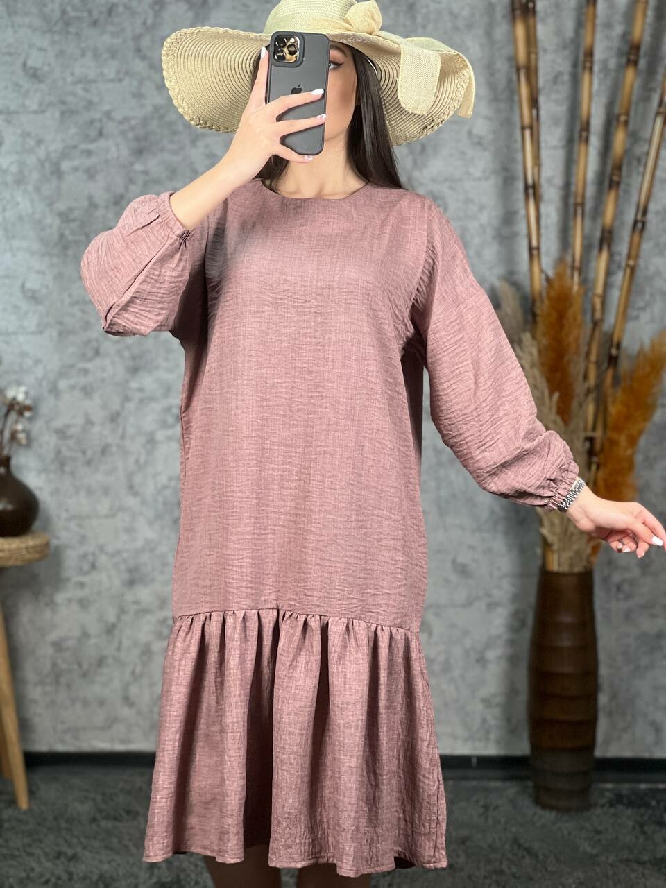 پیراهن لینن پایین چین کد ۱۰۱۵