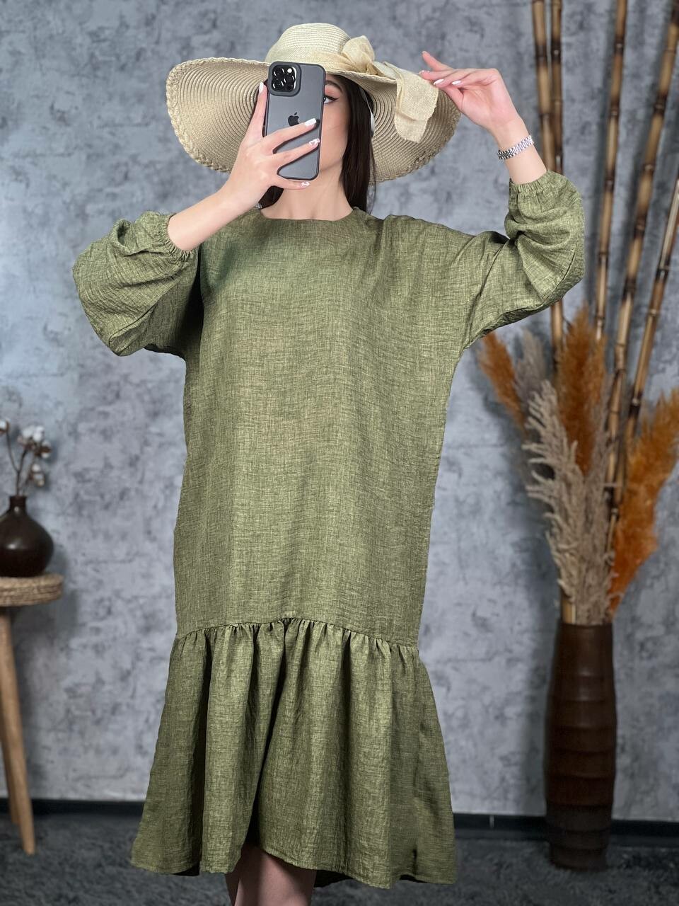 پیراهن لینن پایین چین کد ۱۰۱۵