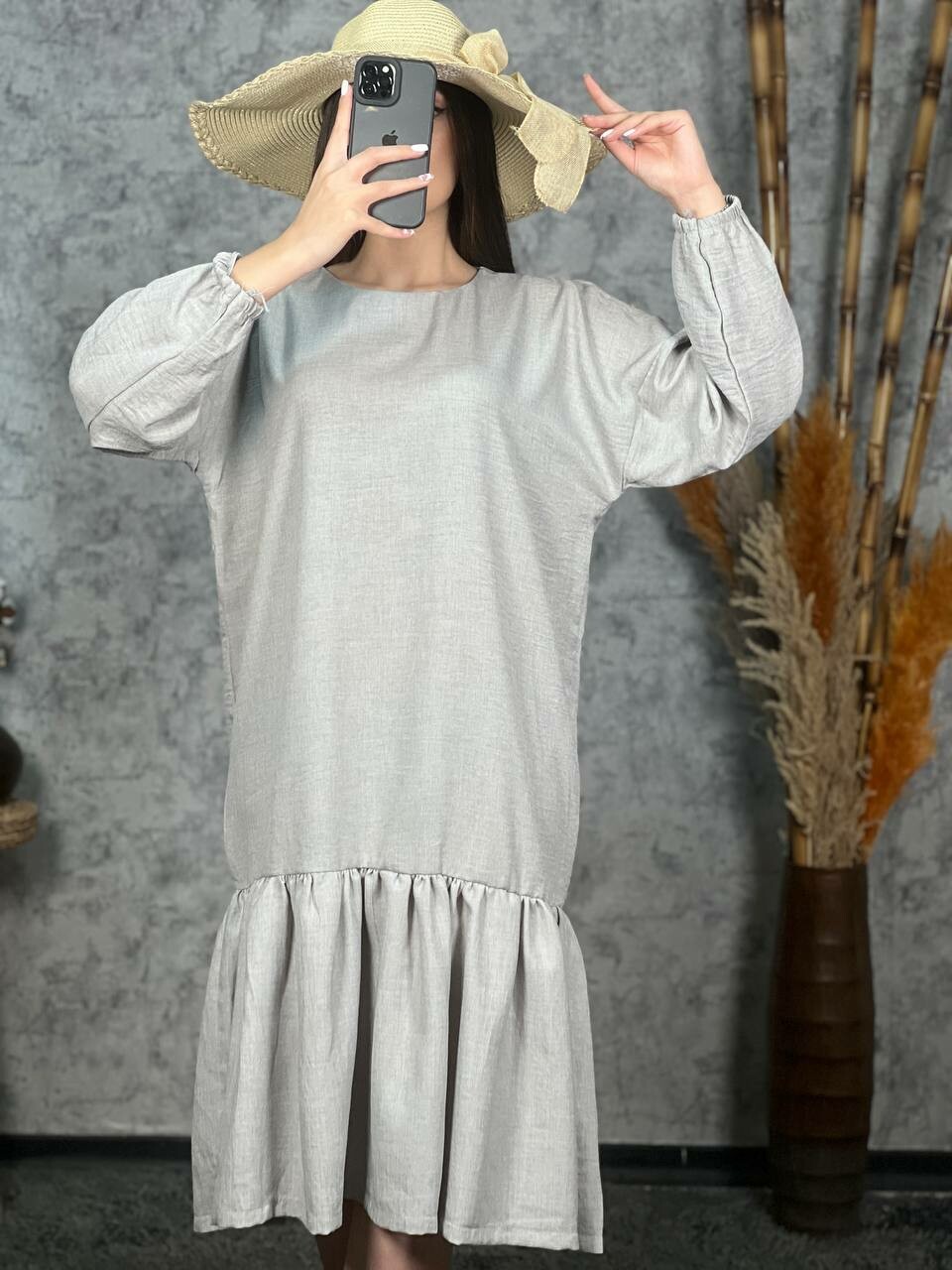 پیراهن لینن پایین چین کد ۱۰۱۵