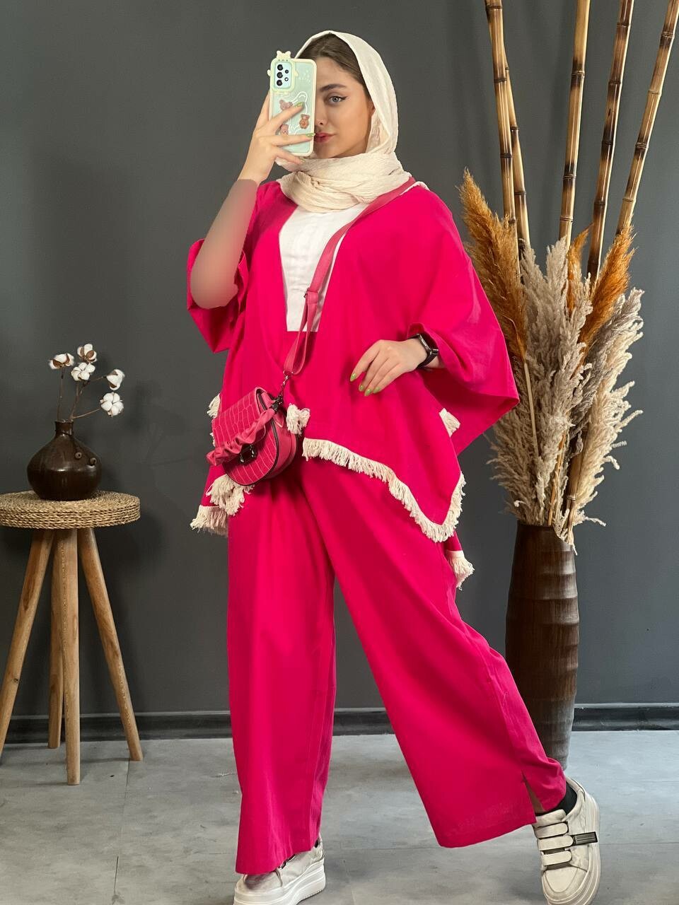 ست پانچ شلوار ریشدار 1136