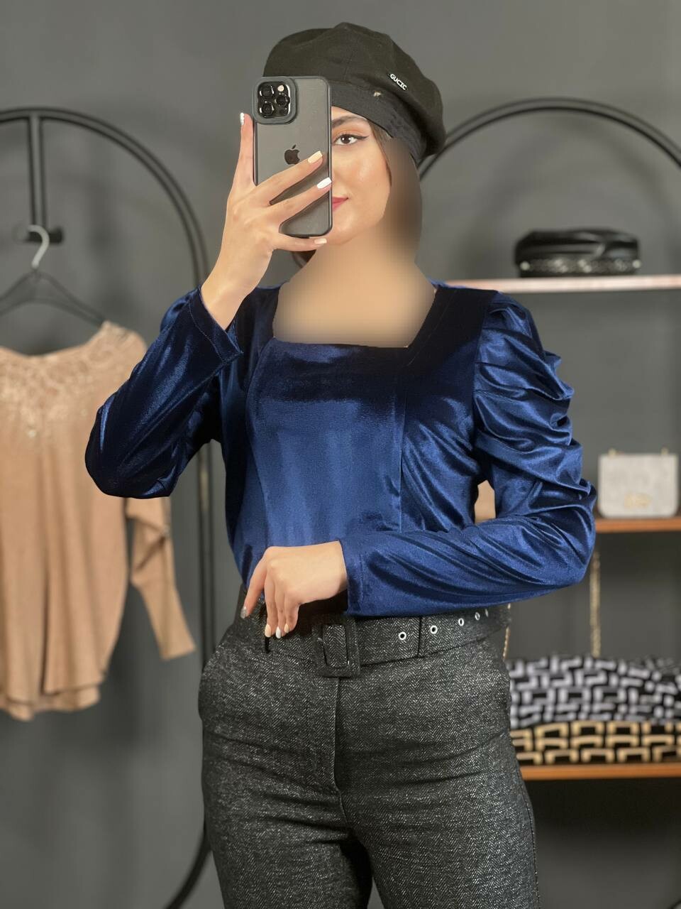 شومیز مخمل یقه خشتی1287