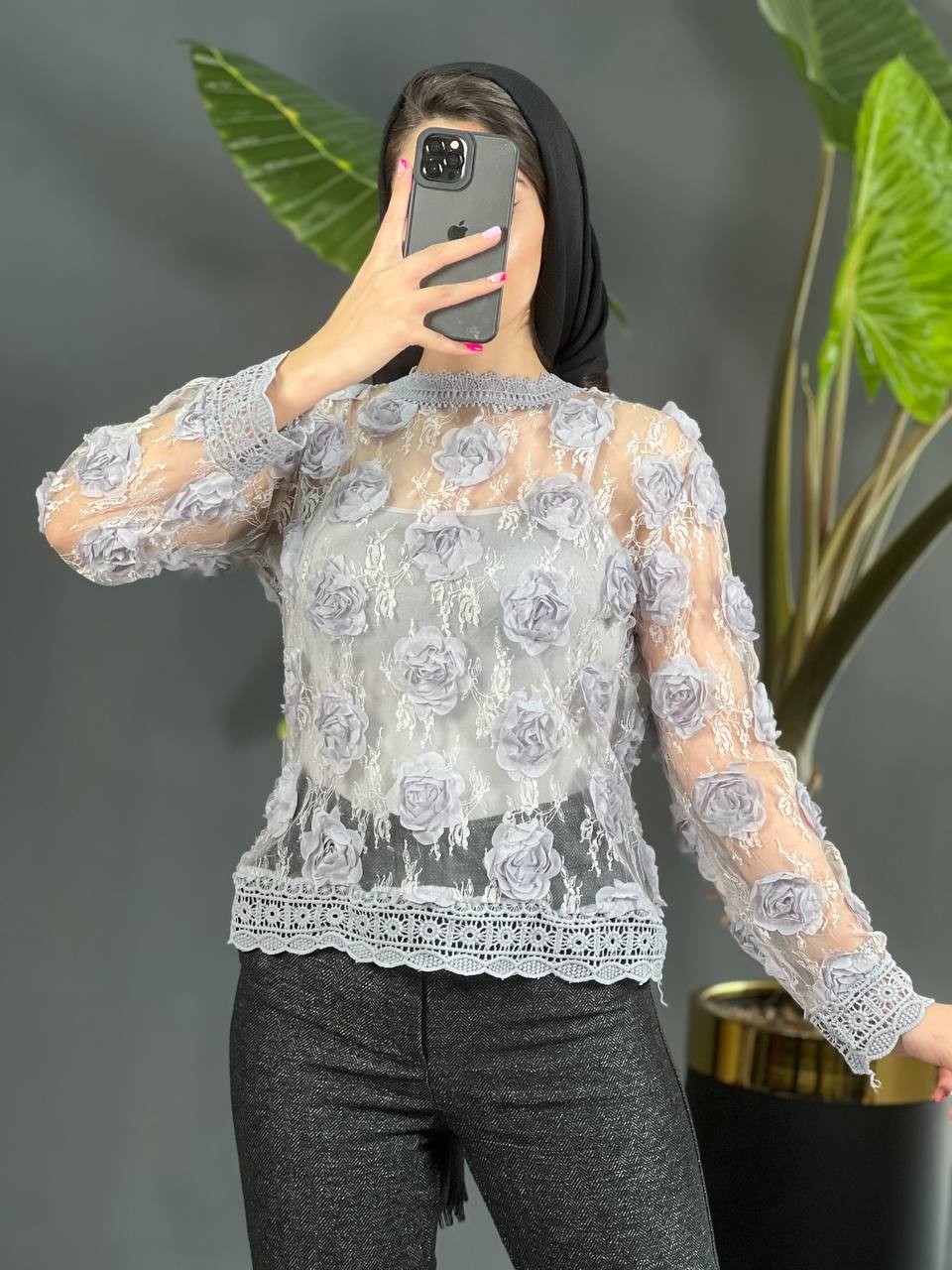 شومیز دانتل ترک گل برجسته 1062