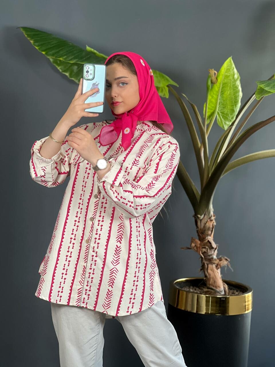 مانتو لینن دکمه چوبی 1094