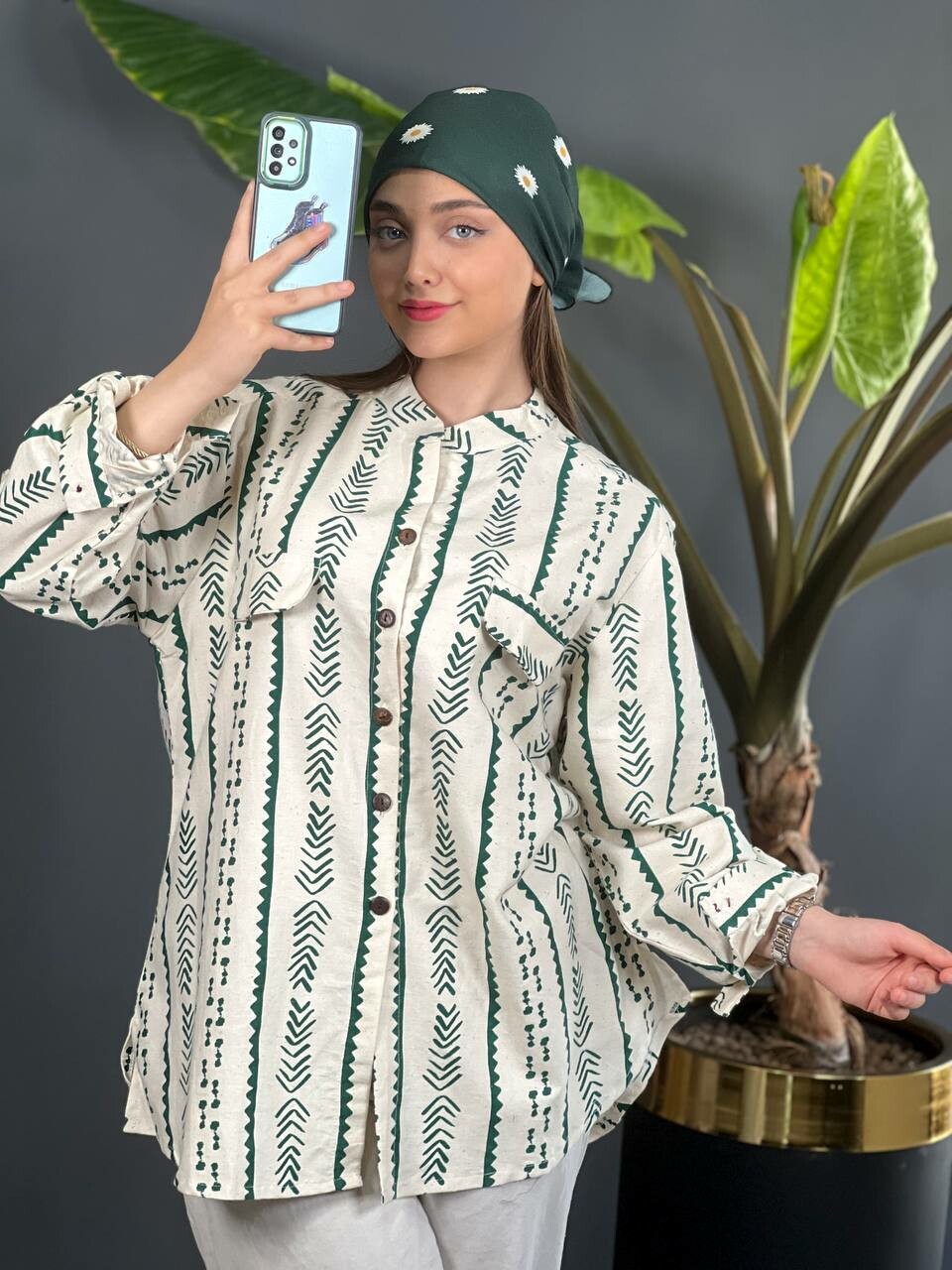 مانتو لینن دکمه چوبی 1094