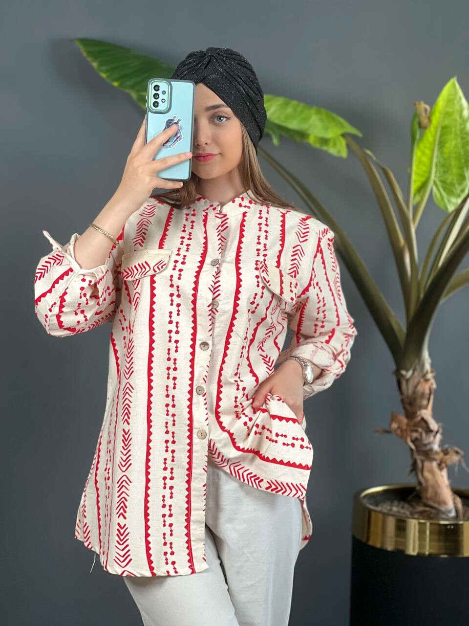 مانتو لینن دکمه چوبی 1094