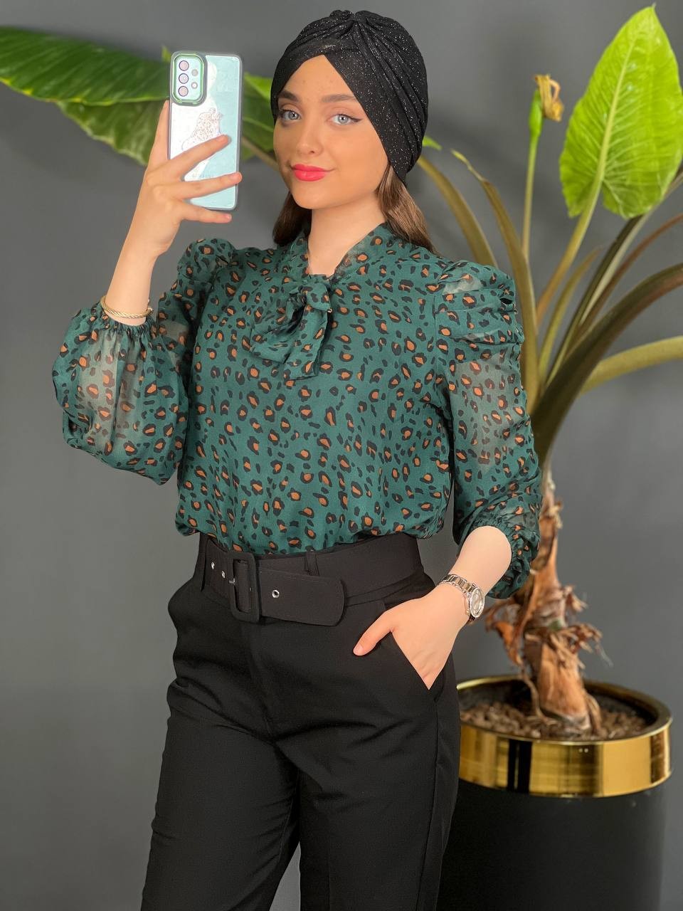 شومیز حریر آستین پف 1101