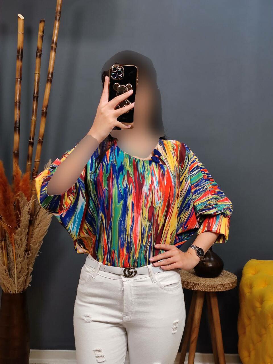 شومیز فلور آبرنگی پاپیونی 1153