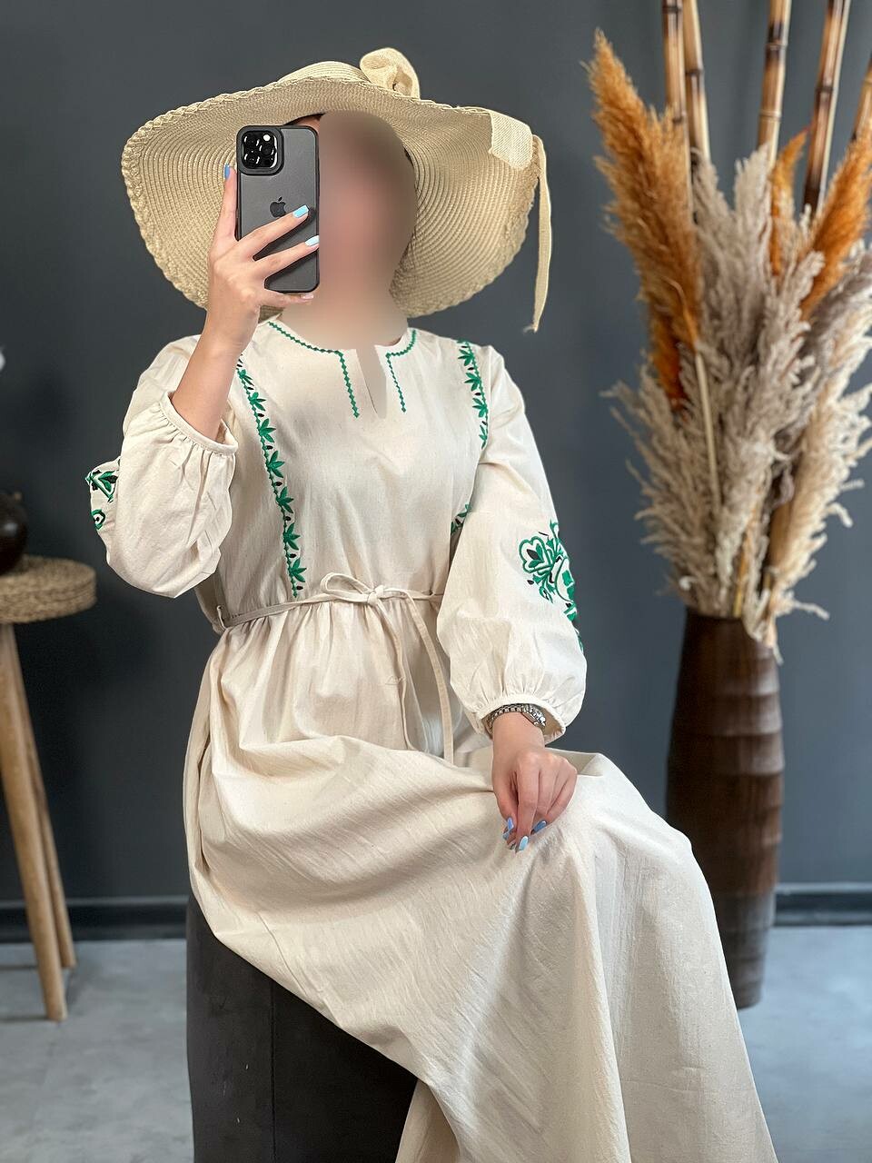 پیراهن لینن گلدوزی ترلان 1160