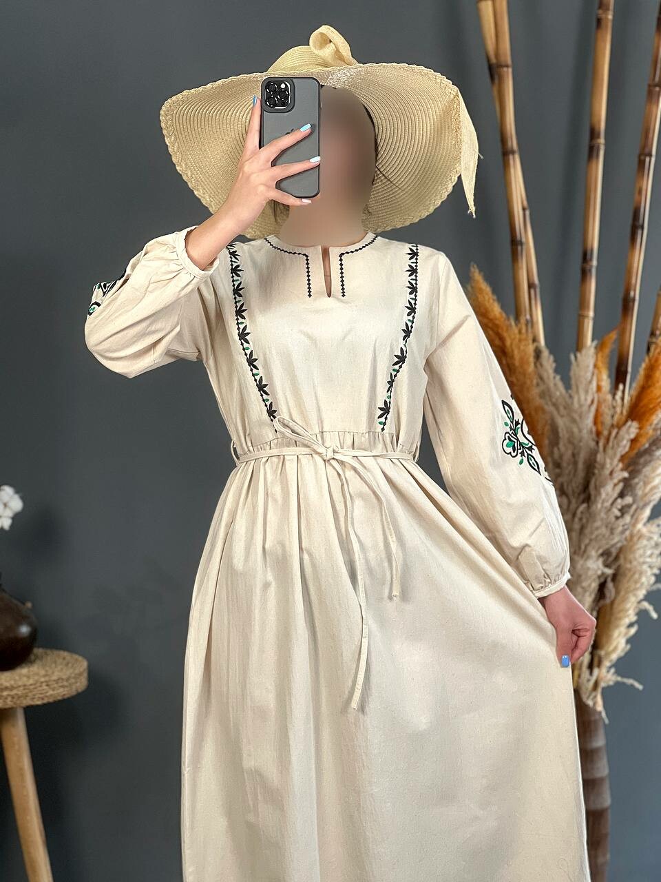 پیراهن لینن گلدوزی ترلان 1160