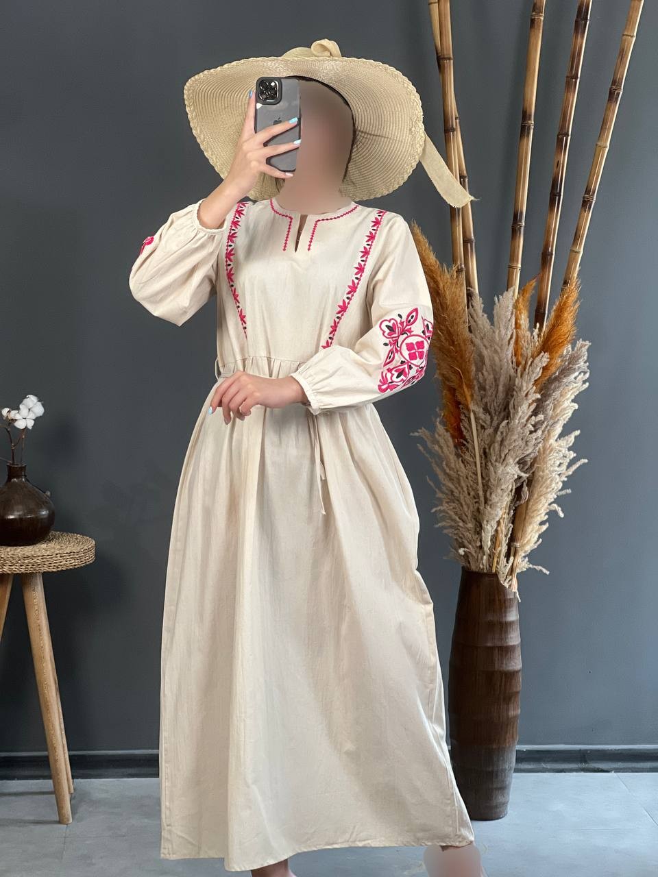 پیراهن لینن گلدوزی ترلان 1160