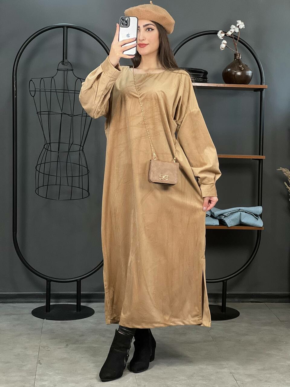 پیراهن مخمل کبریتی صبا کد 1345