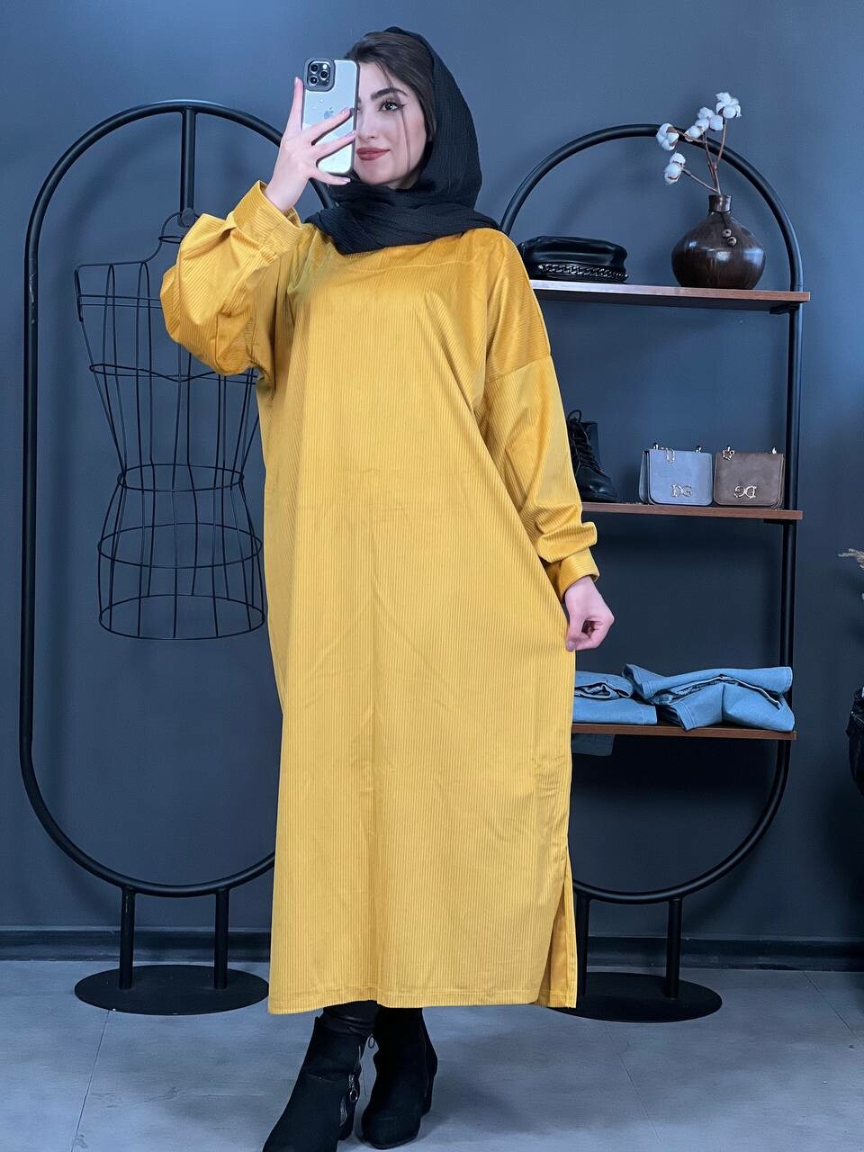 پیراهن مخمل کبریتی صبا کد 1345