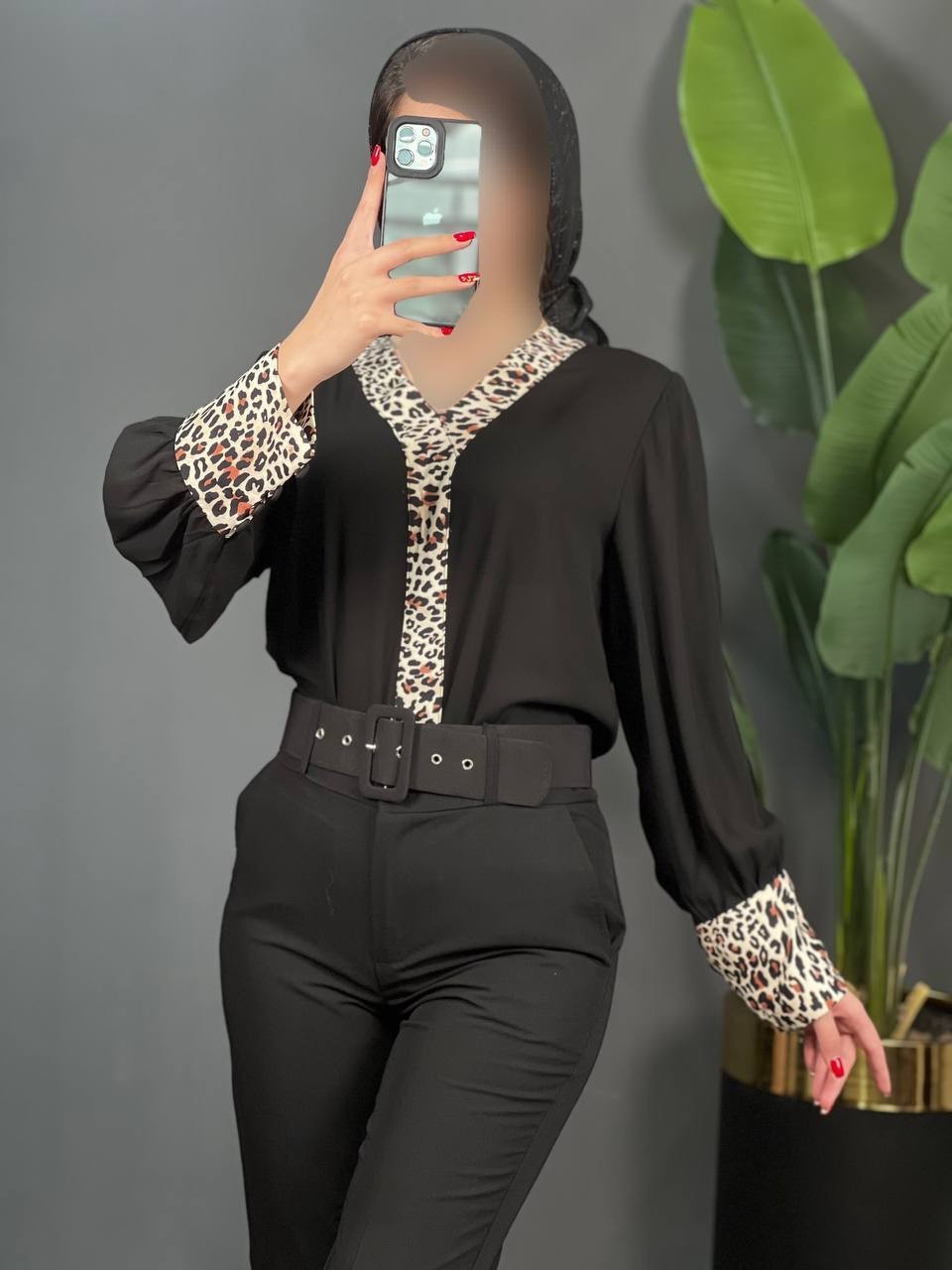 شومیز کرپ آستین پلنگی کد 1456