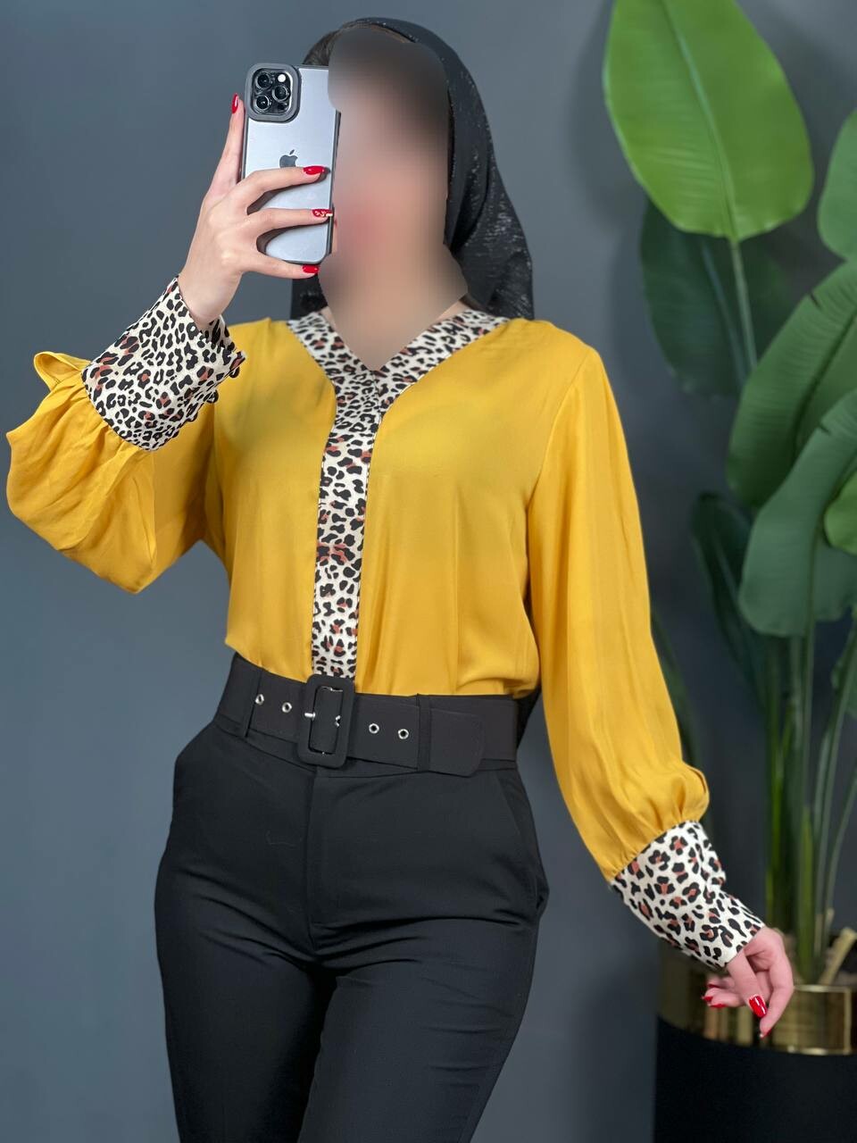 شومیز کرپ آستین پلنگی کد 1456