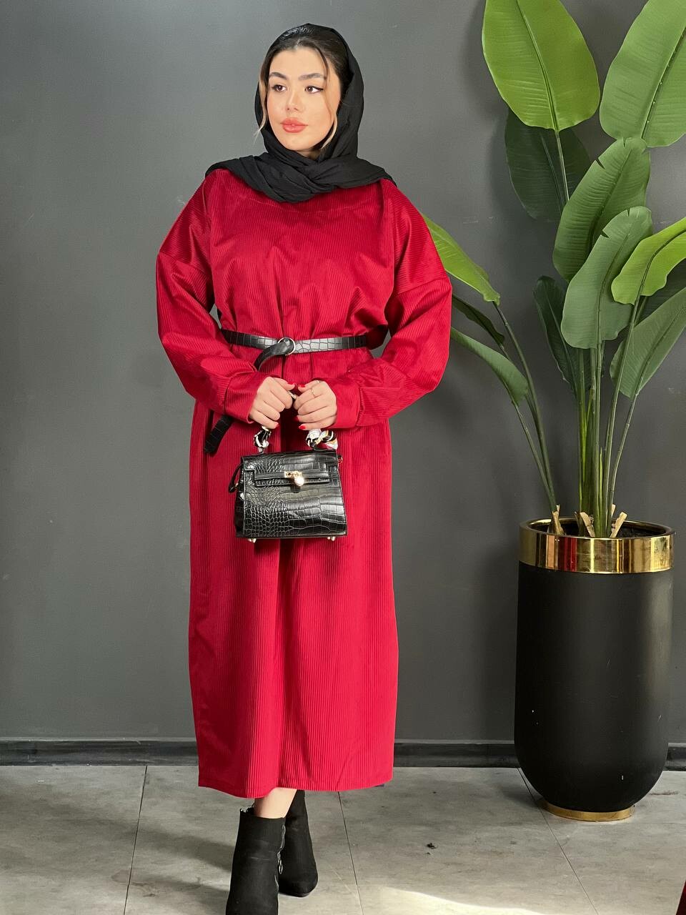 پیراهن مخمل کبریتی صبا کد 1345
