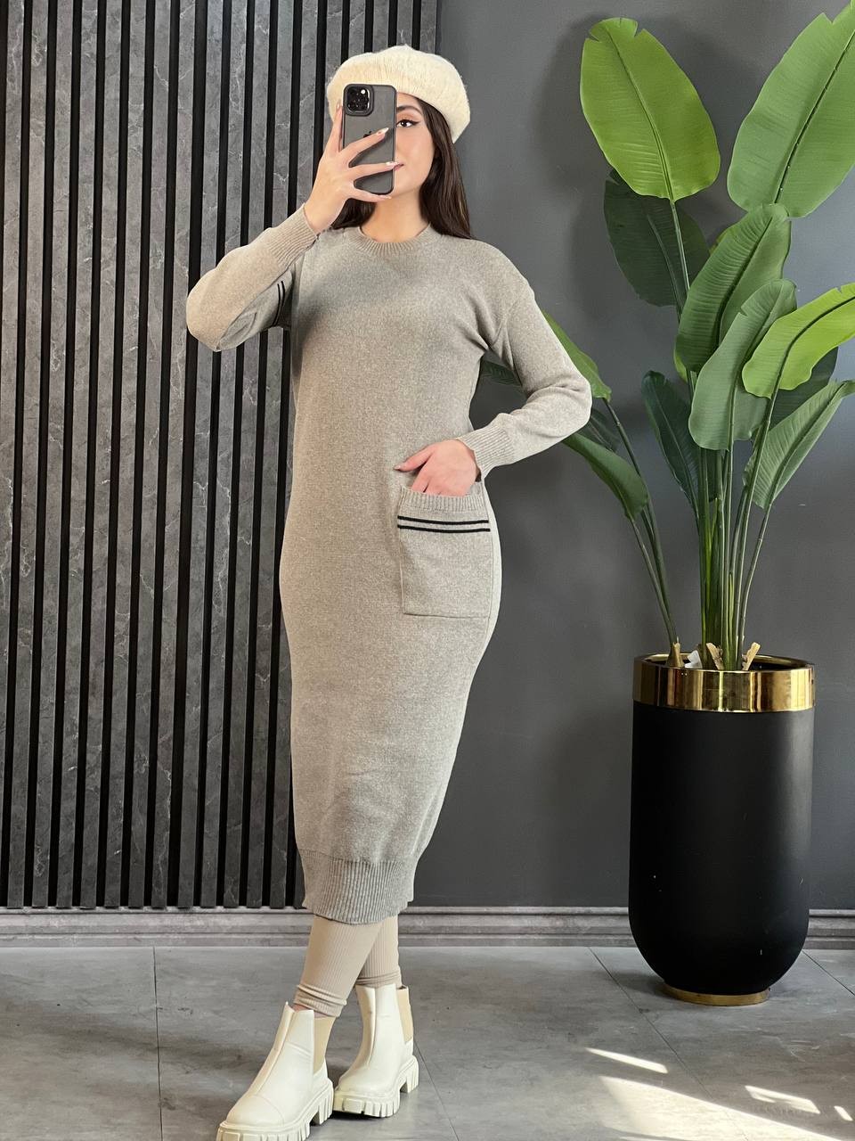 پیراهن بافت جیبدار کد 1591