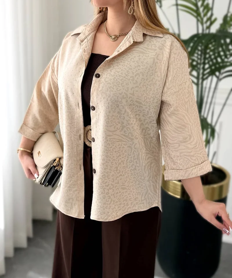 شومیز پلنگی نگیندار زنانه شیک