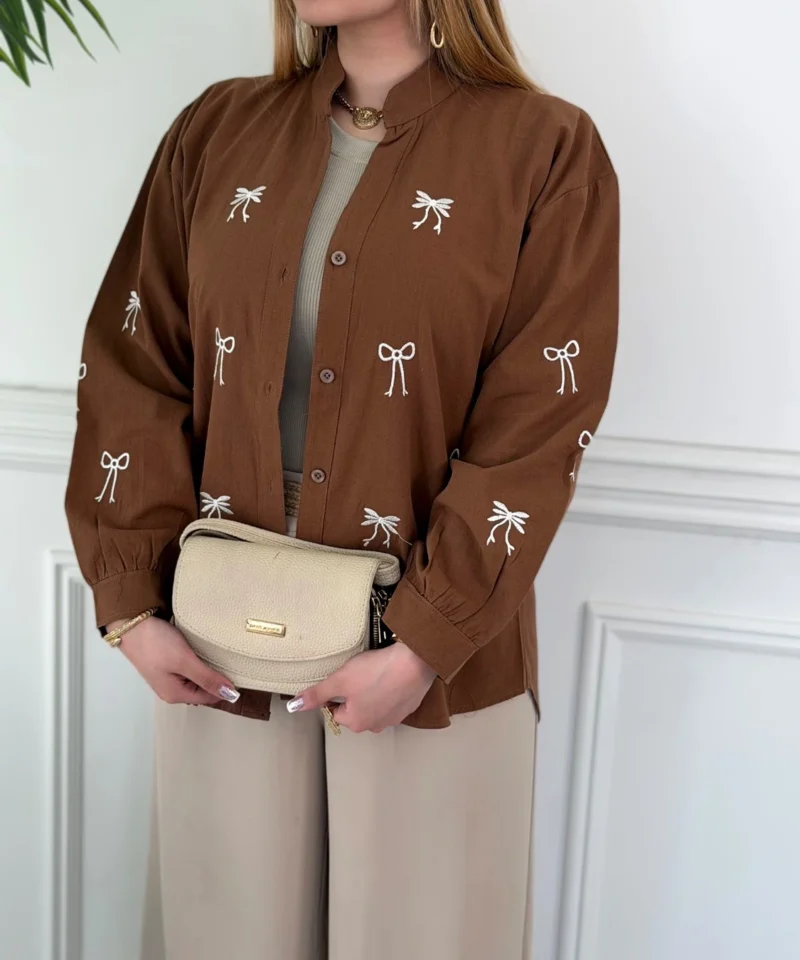 شومیز سنجاقک زنانه لینن پنبه