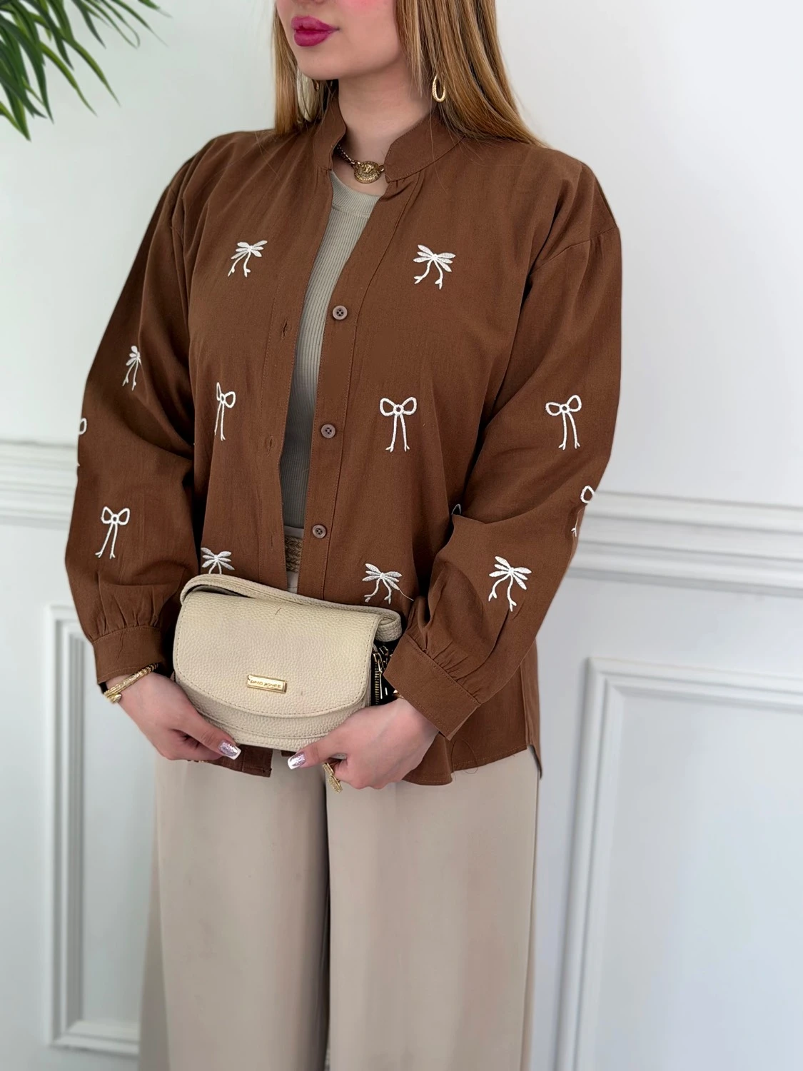 شومیز سنجاقک زنانه لینن پنبه