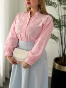شومیز لینن پنبه گلدوزی شده مدل دارچین