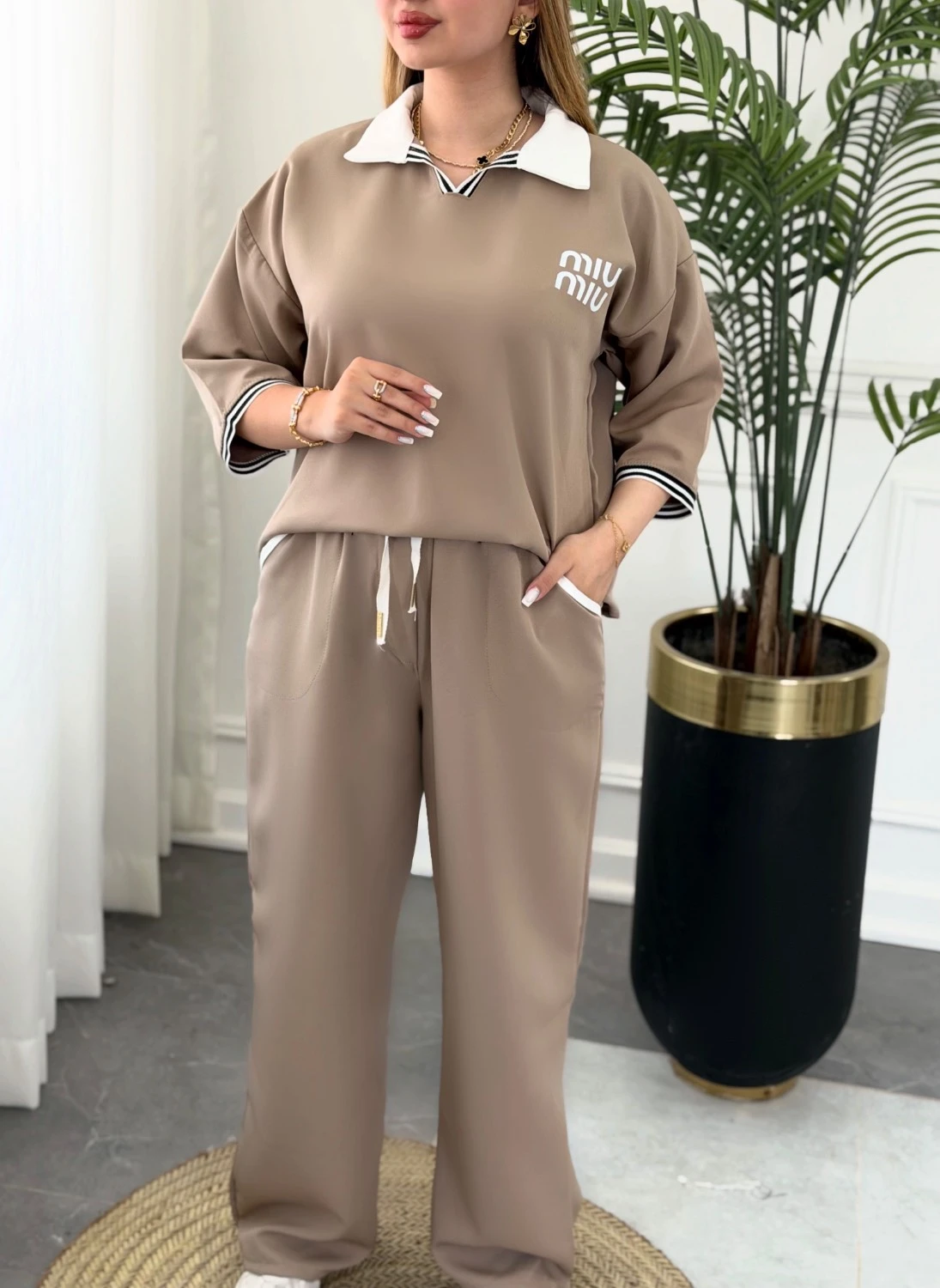 ست بلوز شلوار میو یقه دار 0537 - Image 3