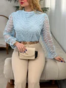 شومیز دانتل وارداتی موج - آبی
