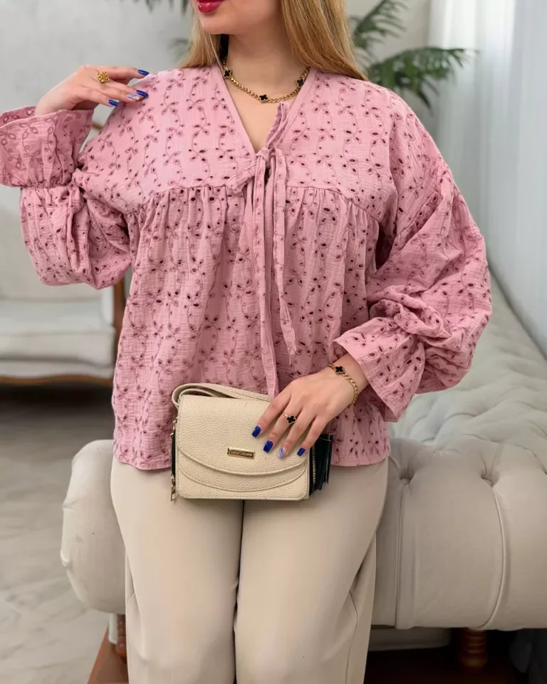 شومیز دابل فیس مانتویی چیچک - صورتی