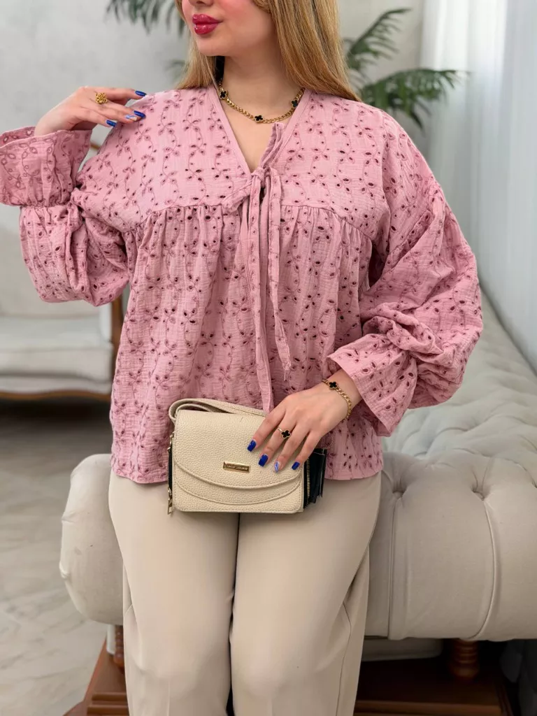 شومیز دابل فیس مانتویی چیچک - صورتی
