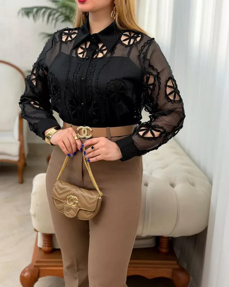 شومیز دانتل وارداتی کاترین - مشکی