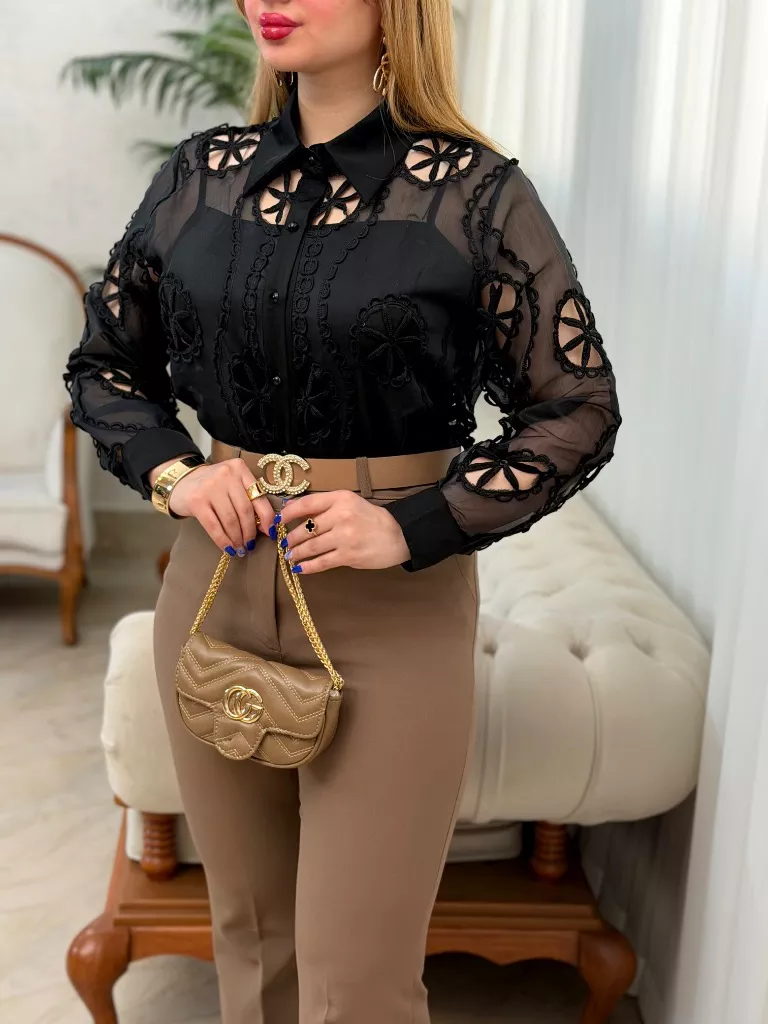 شومیز دانتل وارداتی کاترین - مشکی